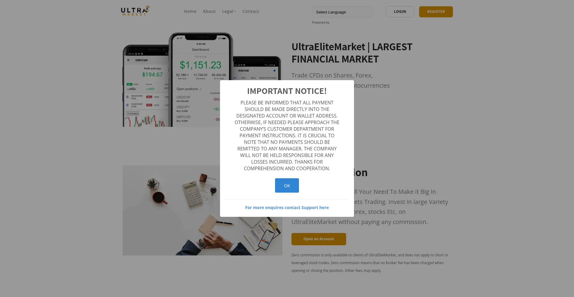 Website screenshot of Ultraelitemarket.com