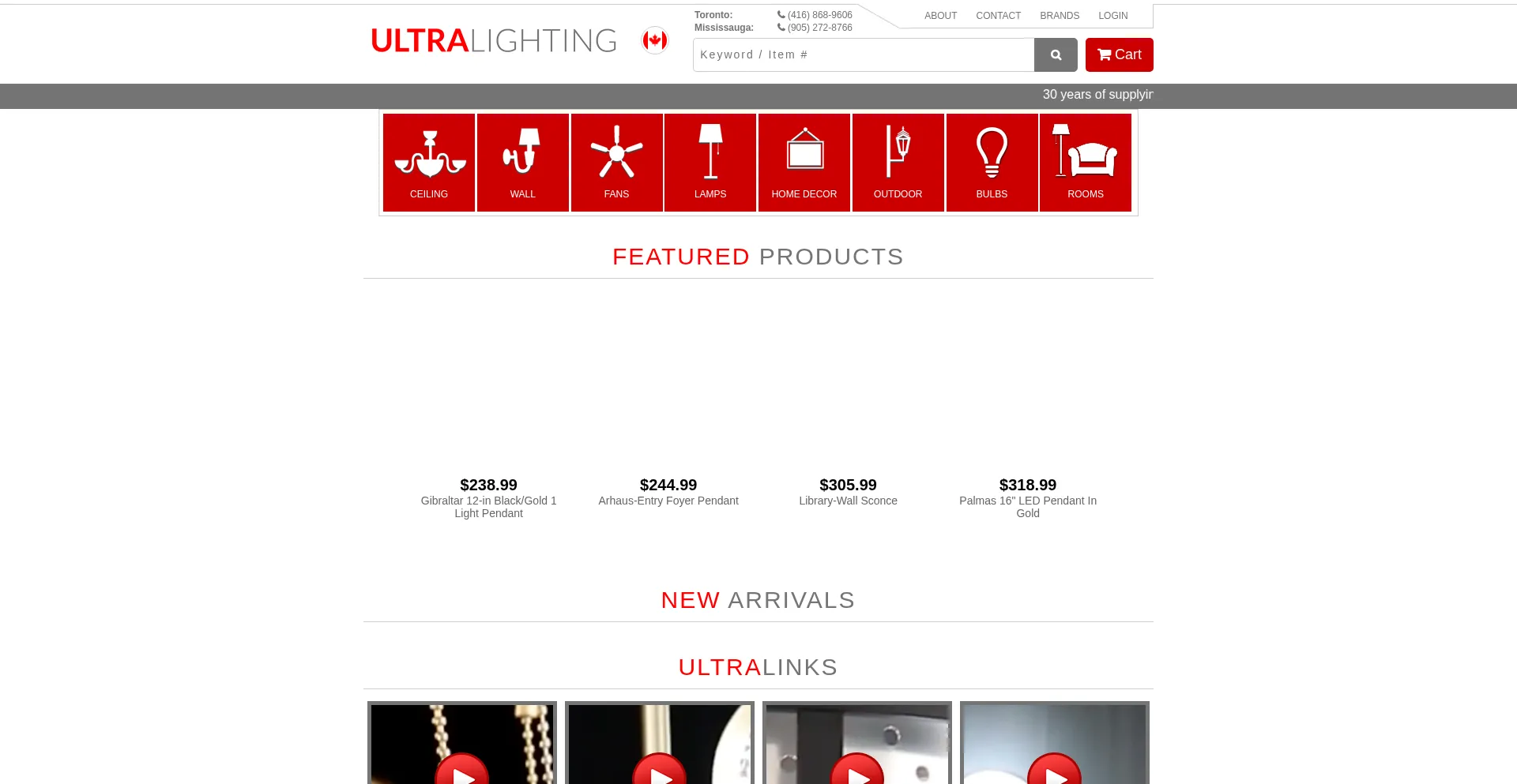 Website screenshot of Ultralighting.ca