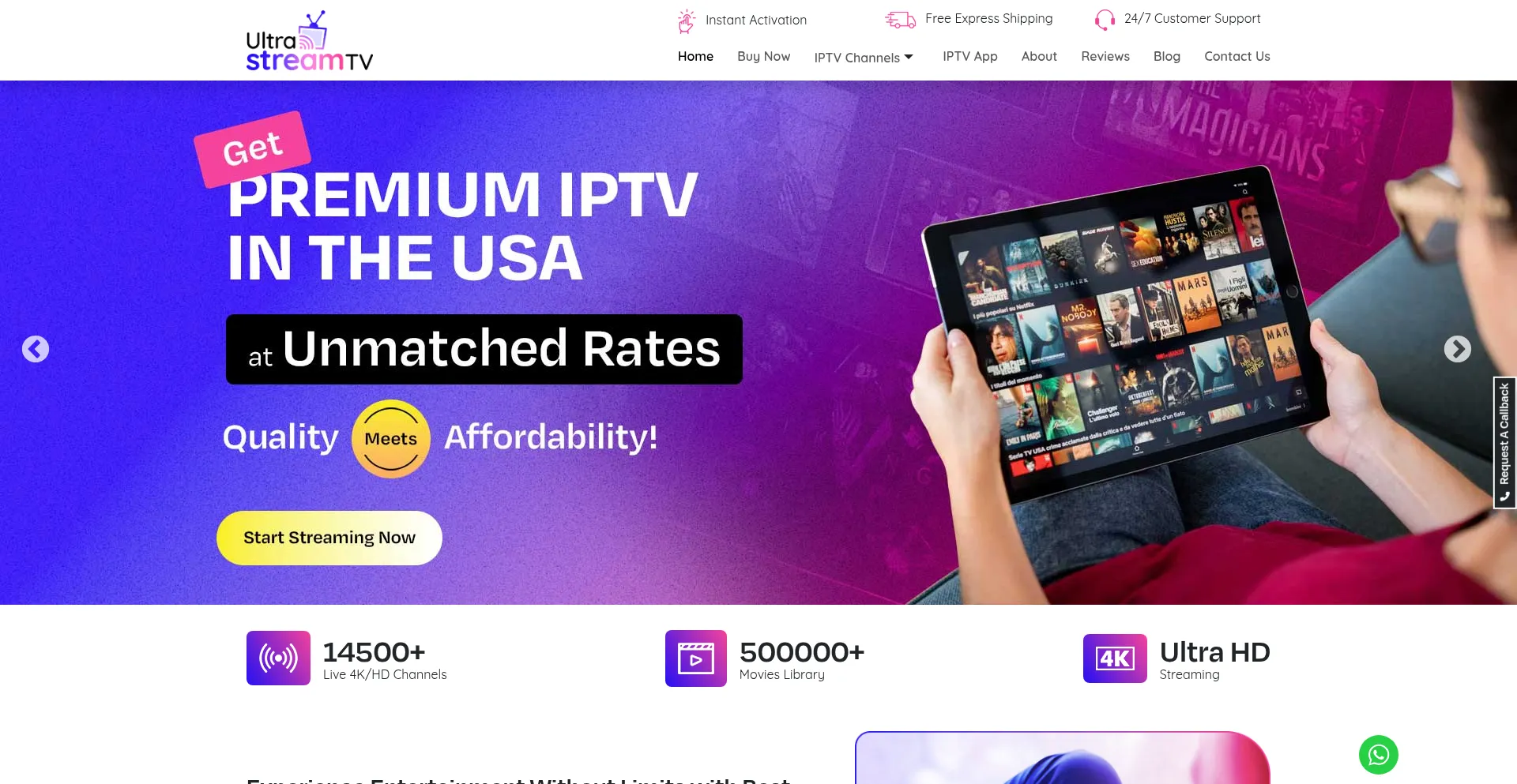 Website screenshot of Ultrastreamtv.net