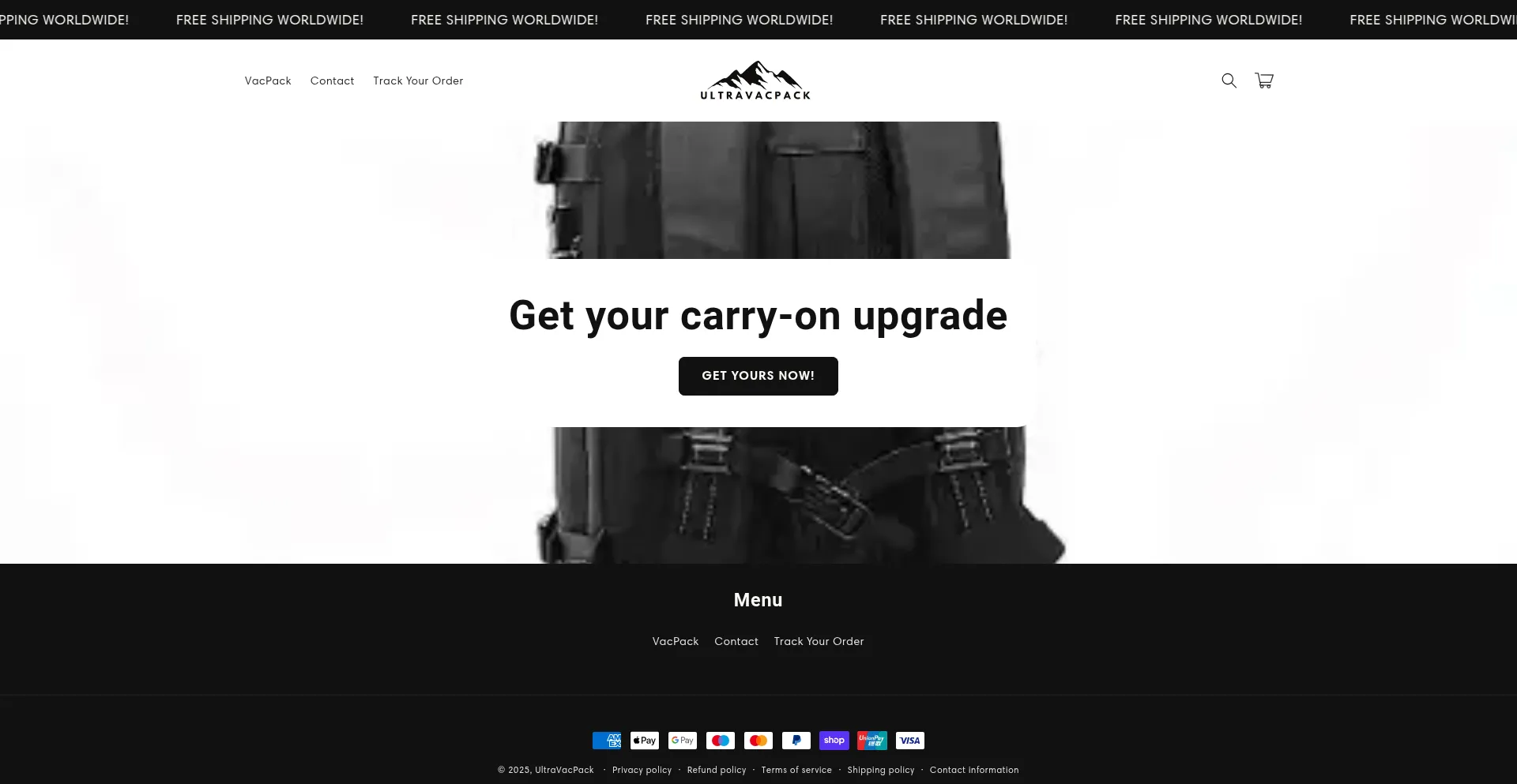 Website screenshot of Ultravacpack.com