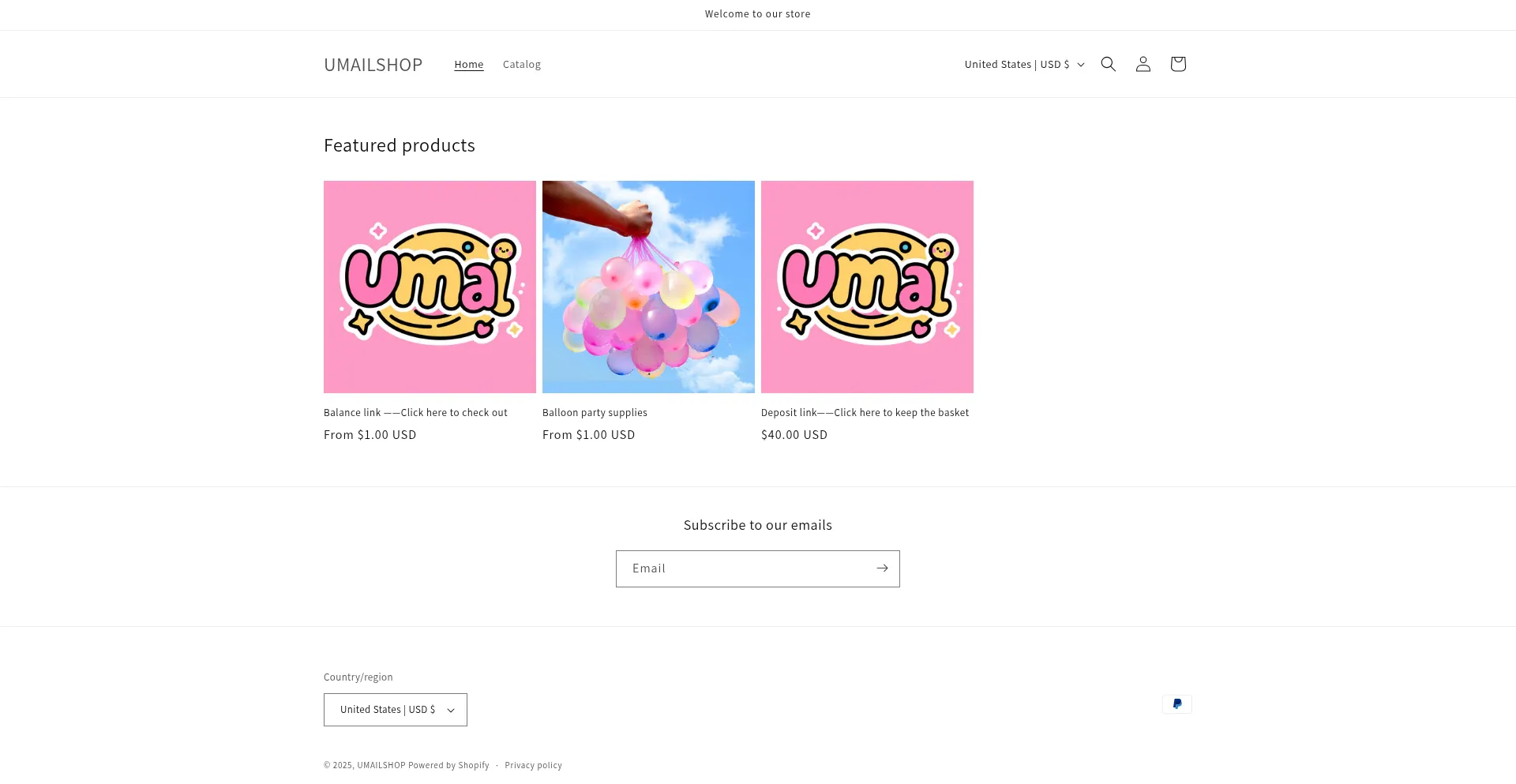 Website screenshot of Umailshop.com