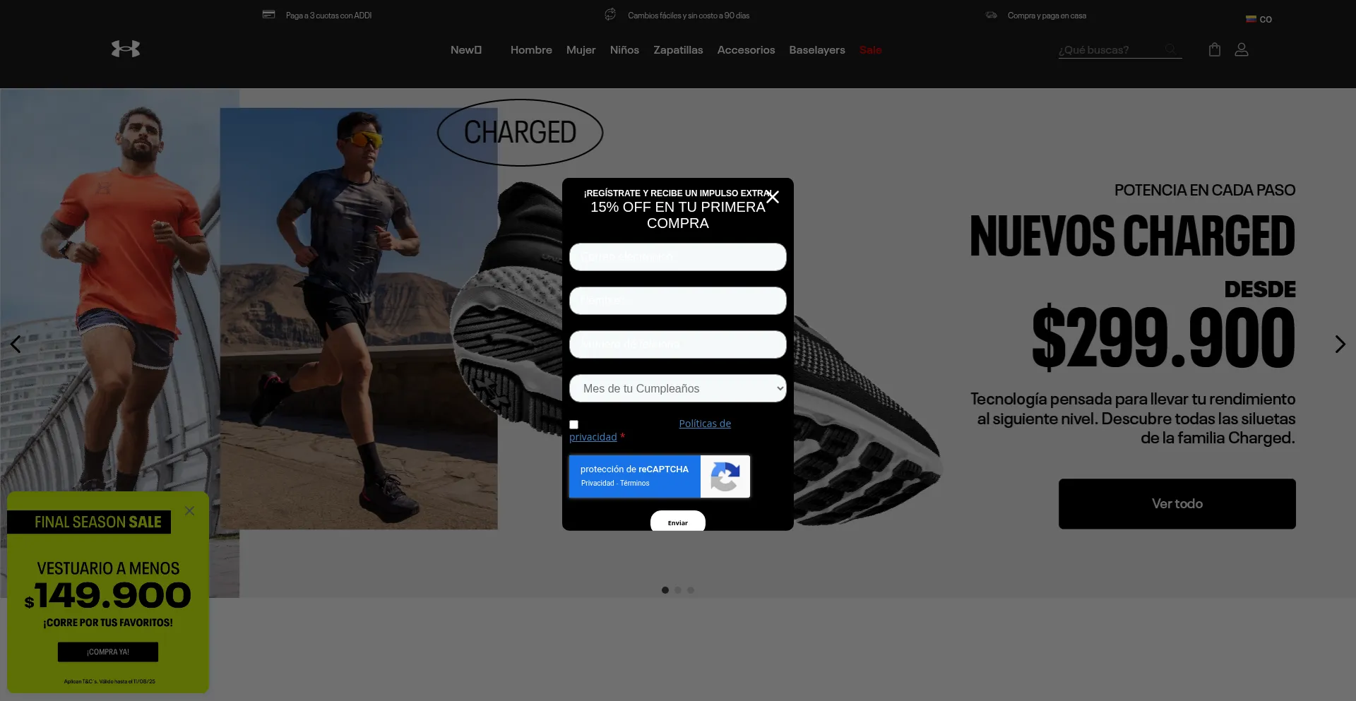 Website screenshot of Underarmour.com.co