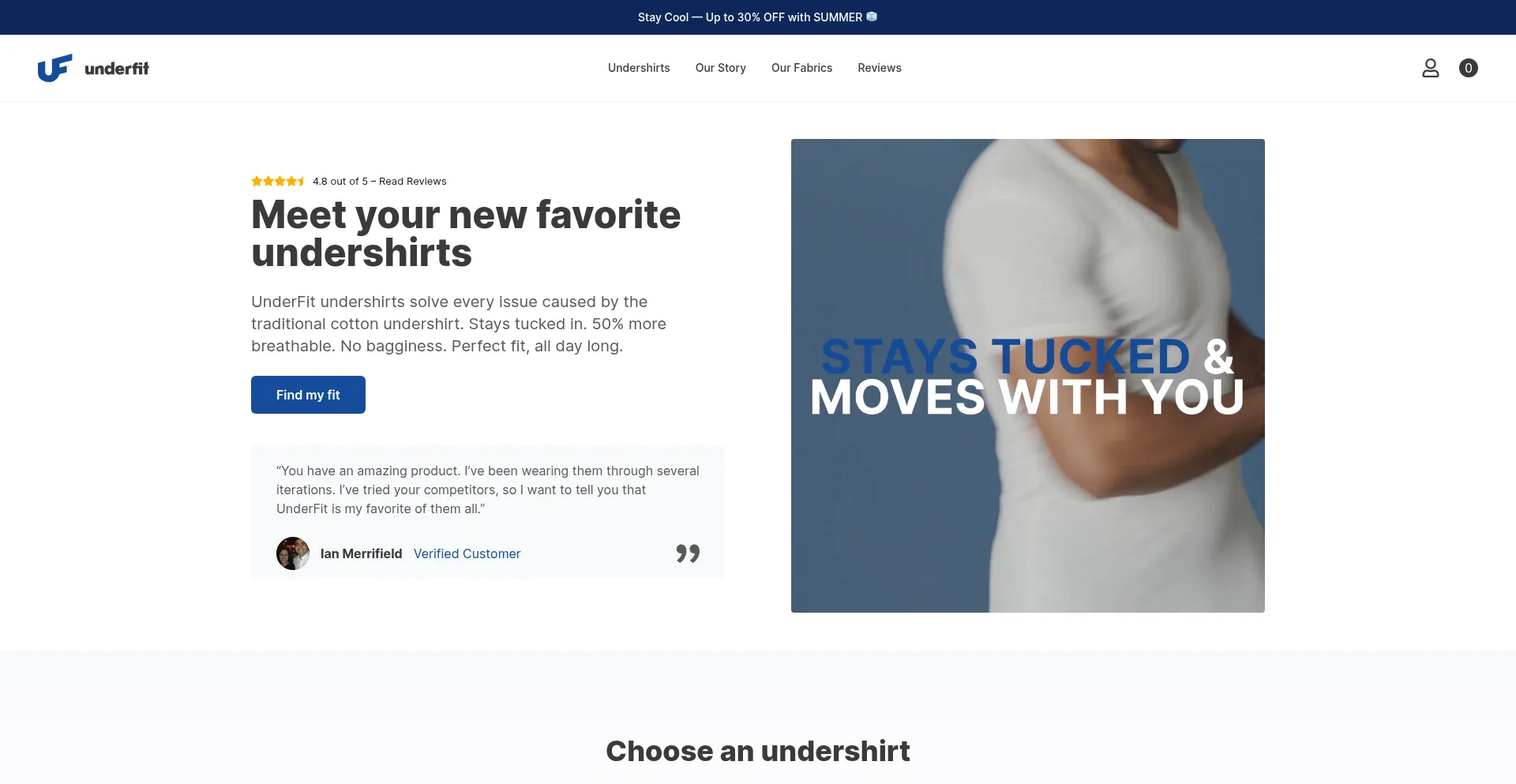 Website screenshot of Underfit.com