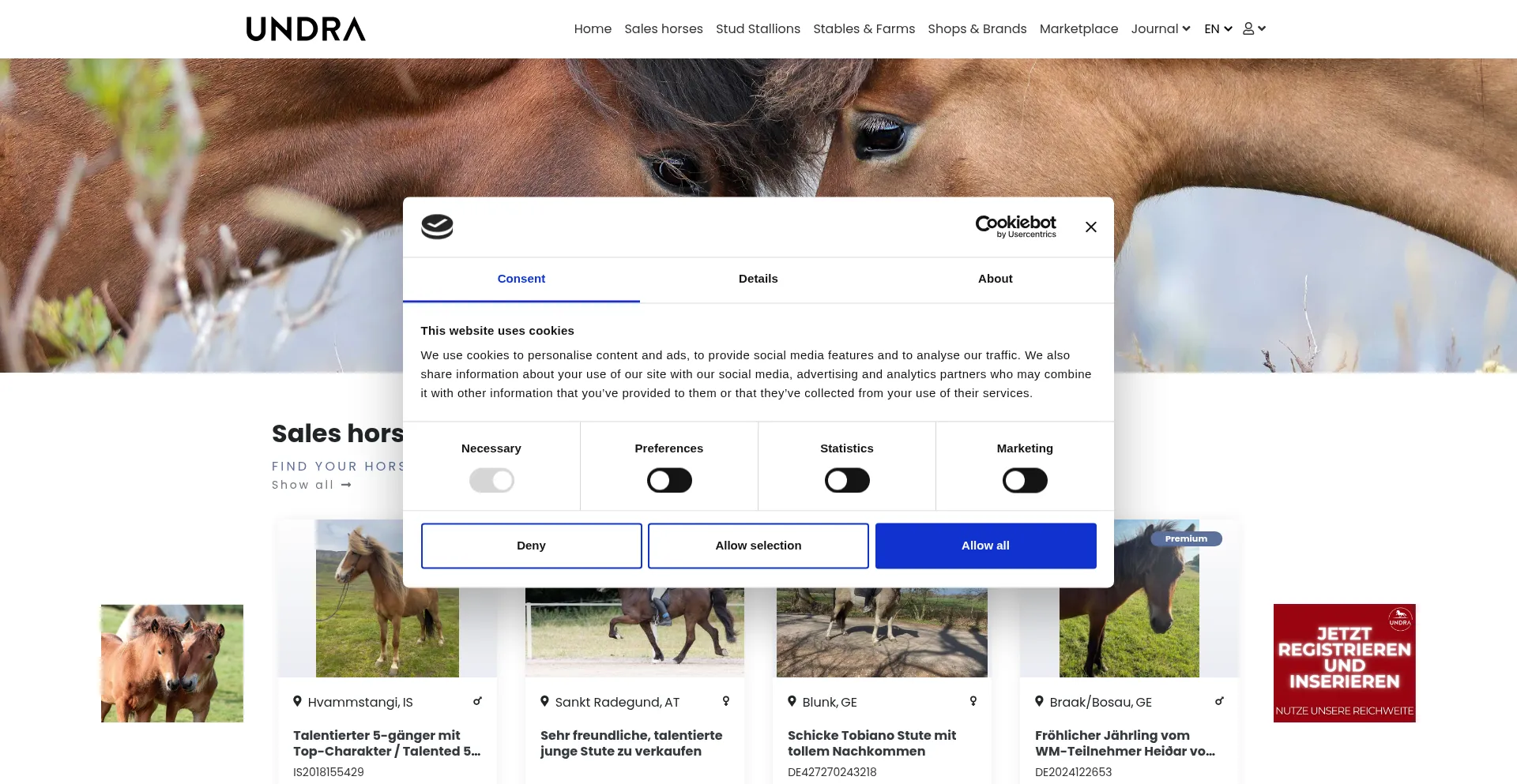 Website screenshot of Undra.net