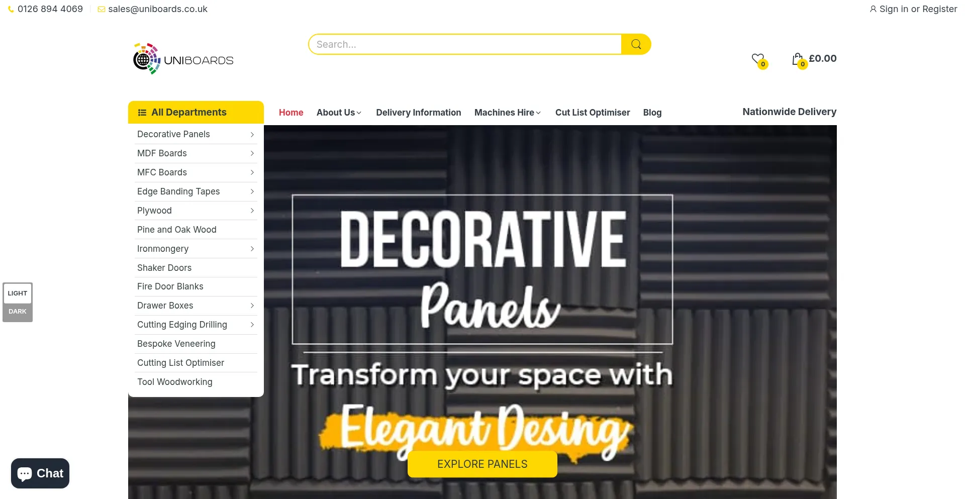 Website screenshot of Uniboards.co.uk