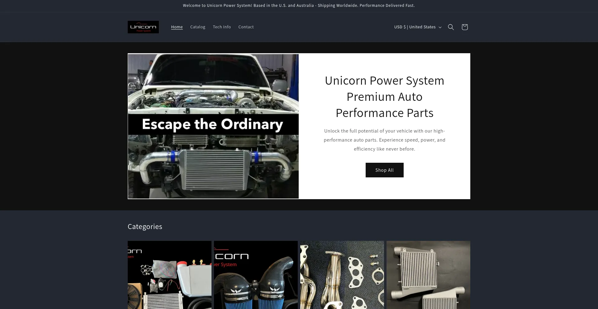 Website screenshot of Unicornpowersystem.com