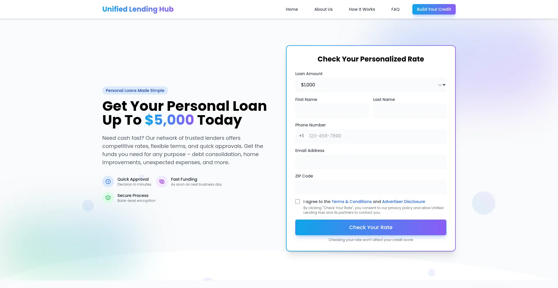 Website screenshot of Unifiedlendinghub.com