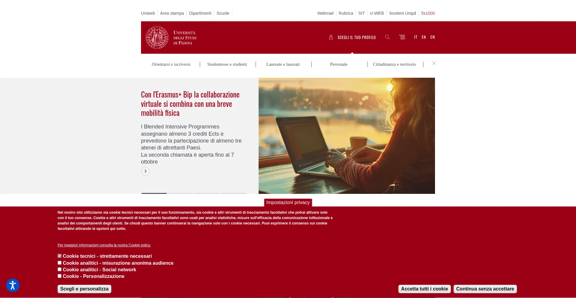 Website screenshot of Unipd.it