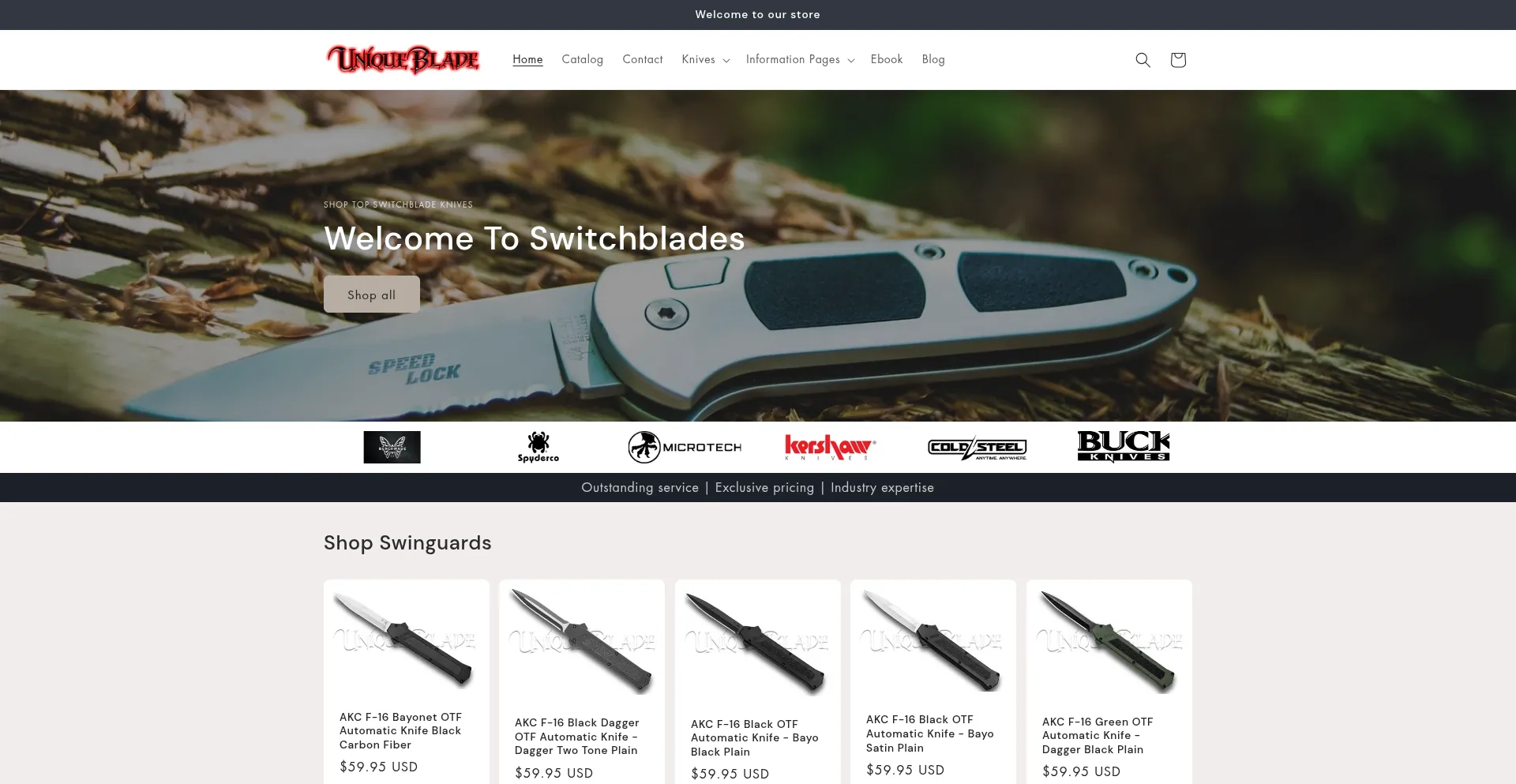 Website screenshot of Uniqueblade.com