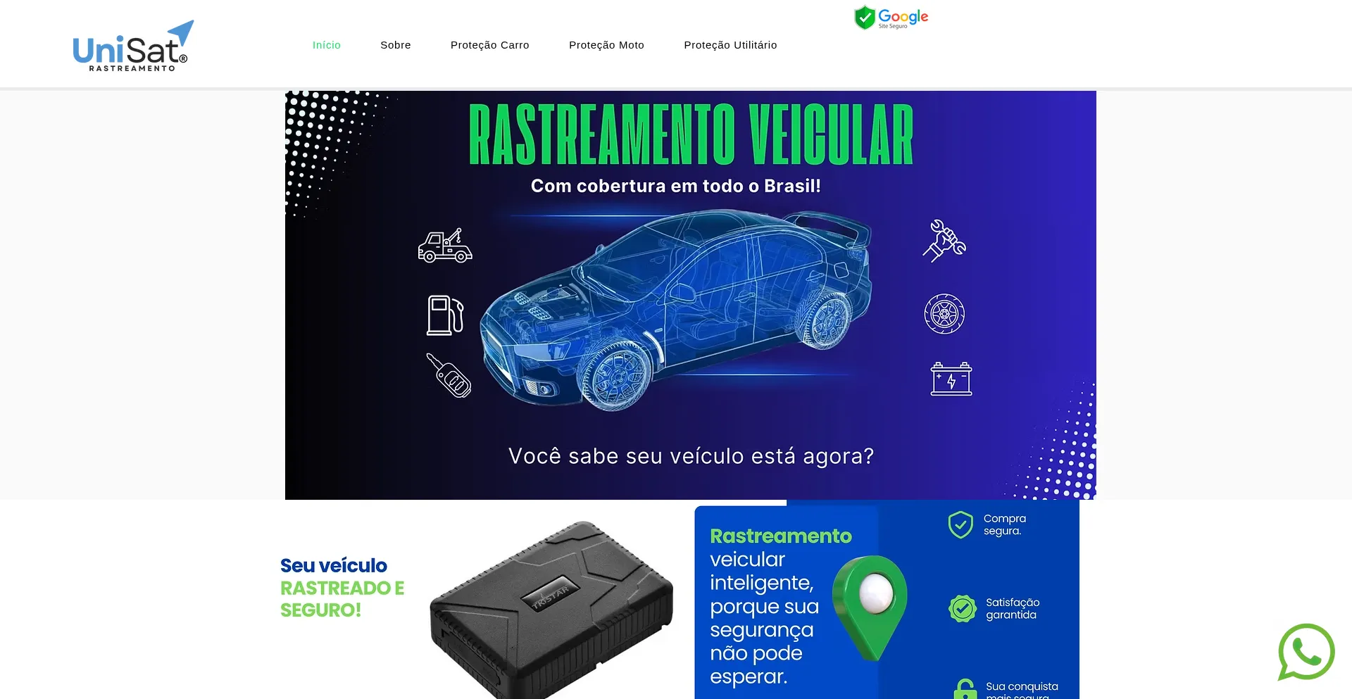 Website screenshot of Unisatmonitoramento.com.br
