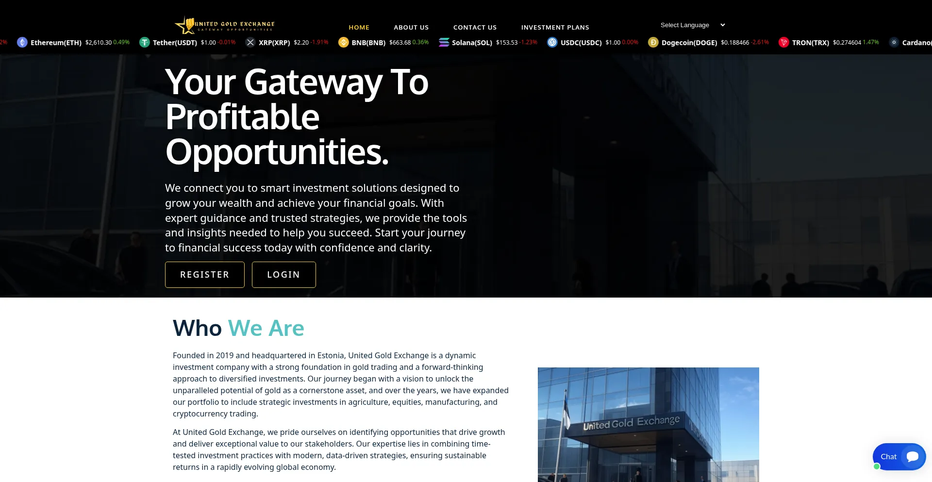 Website screenshot of Unitedgoldxchange.org
