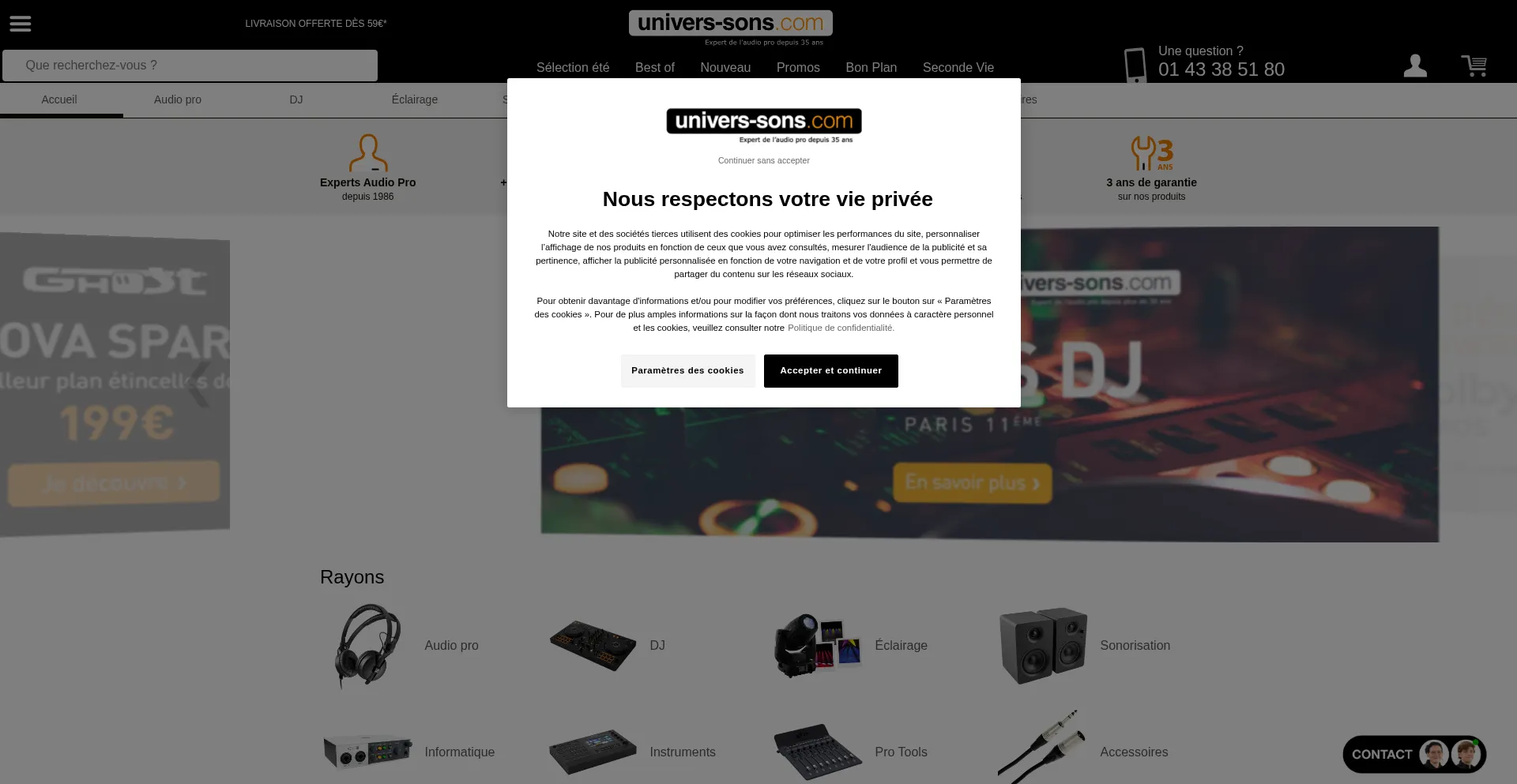 Website screenshot of Univers-sons.com