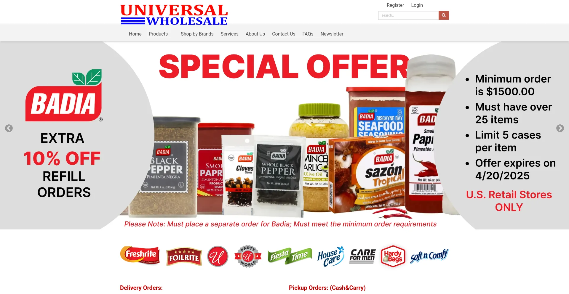 Website screenshot of Universalwholesaleonline.com