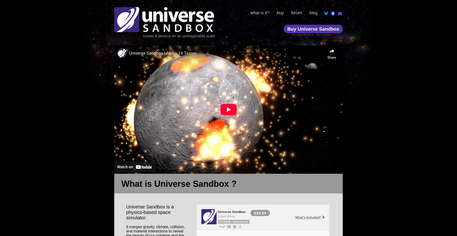 Website screenshot of Universesandbox.com
