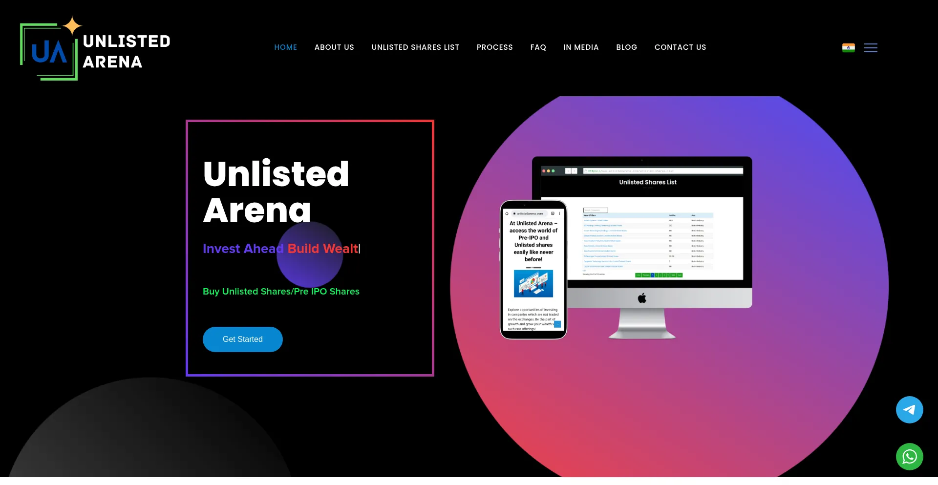 Website screenshot of Unlistedarena.com