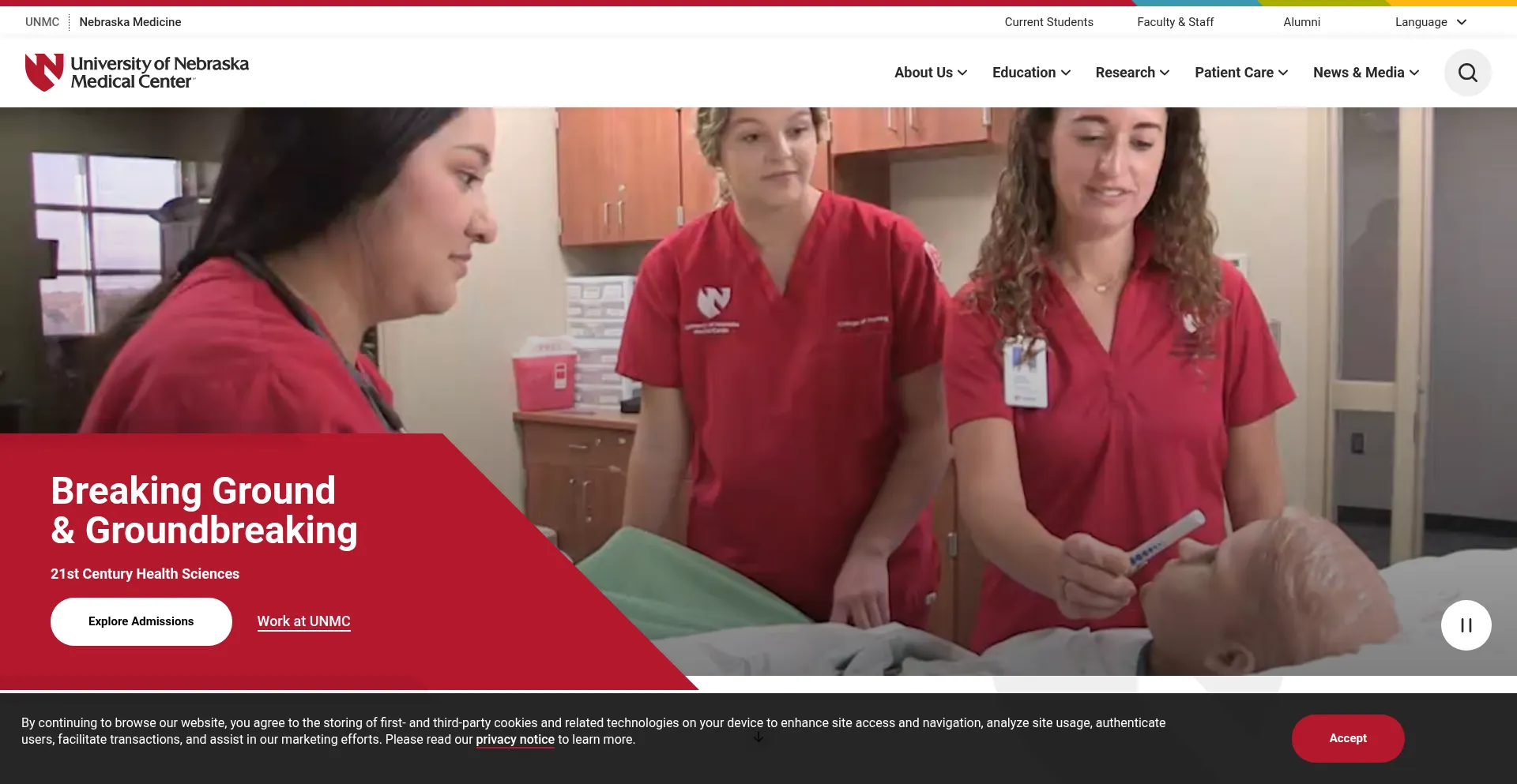 Website screenshot of Unmc.edu