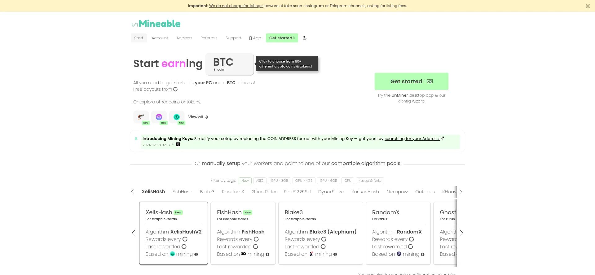 Website screenshot of Unminable.com