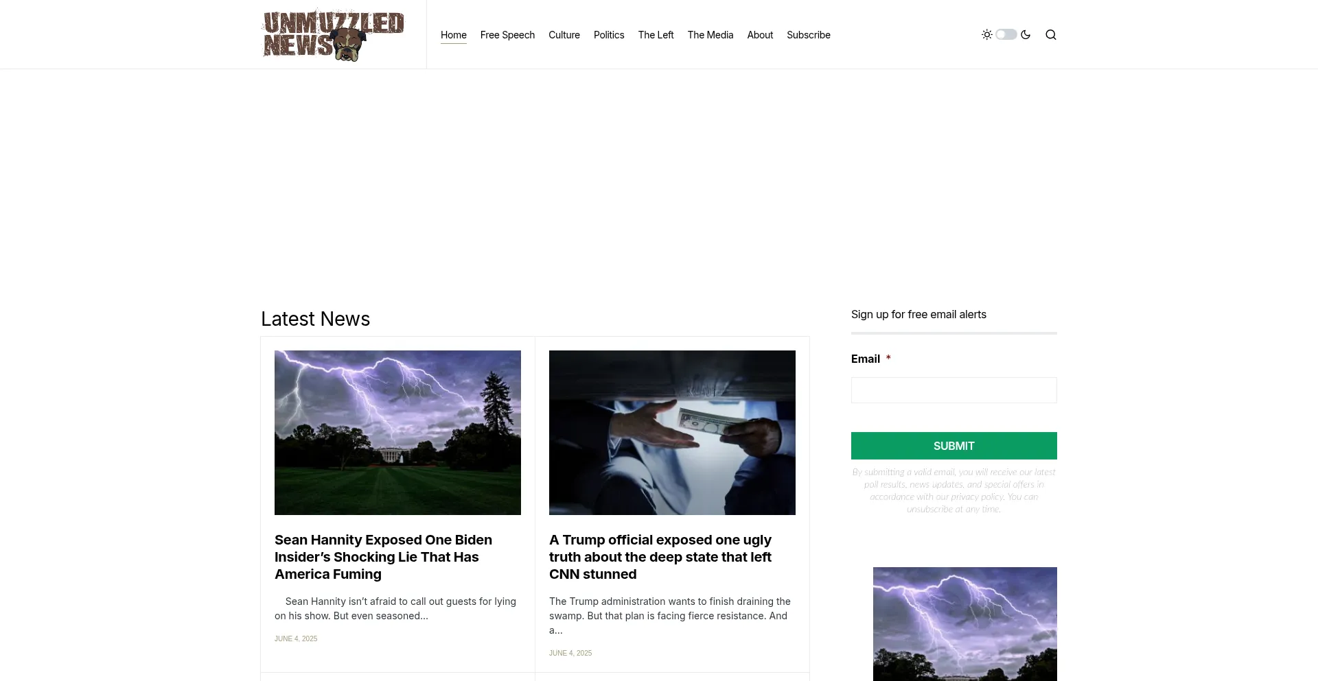 Website screenshot of Unmuzzlednews.com