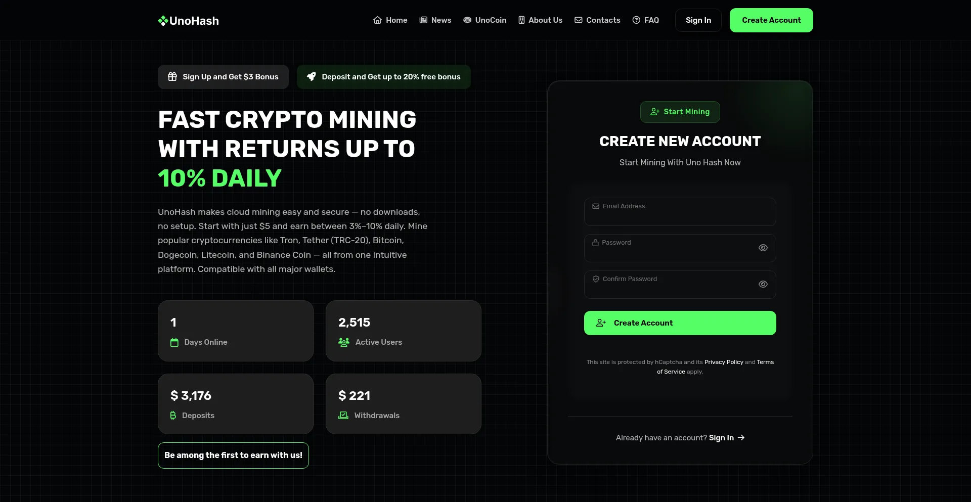 Website screenshot of Unohash.com