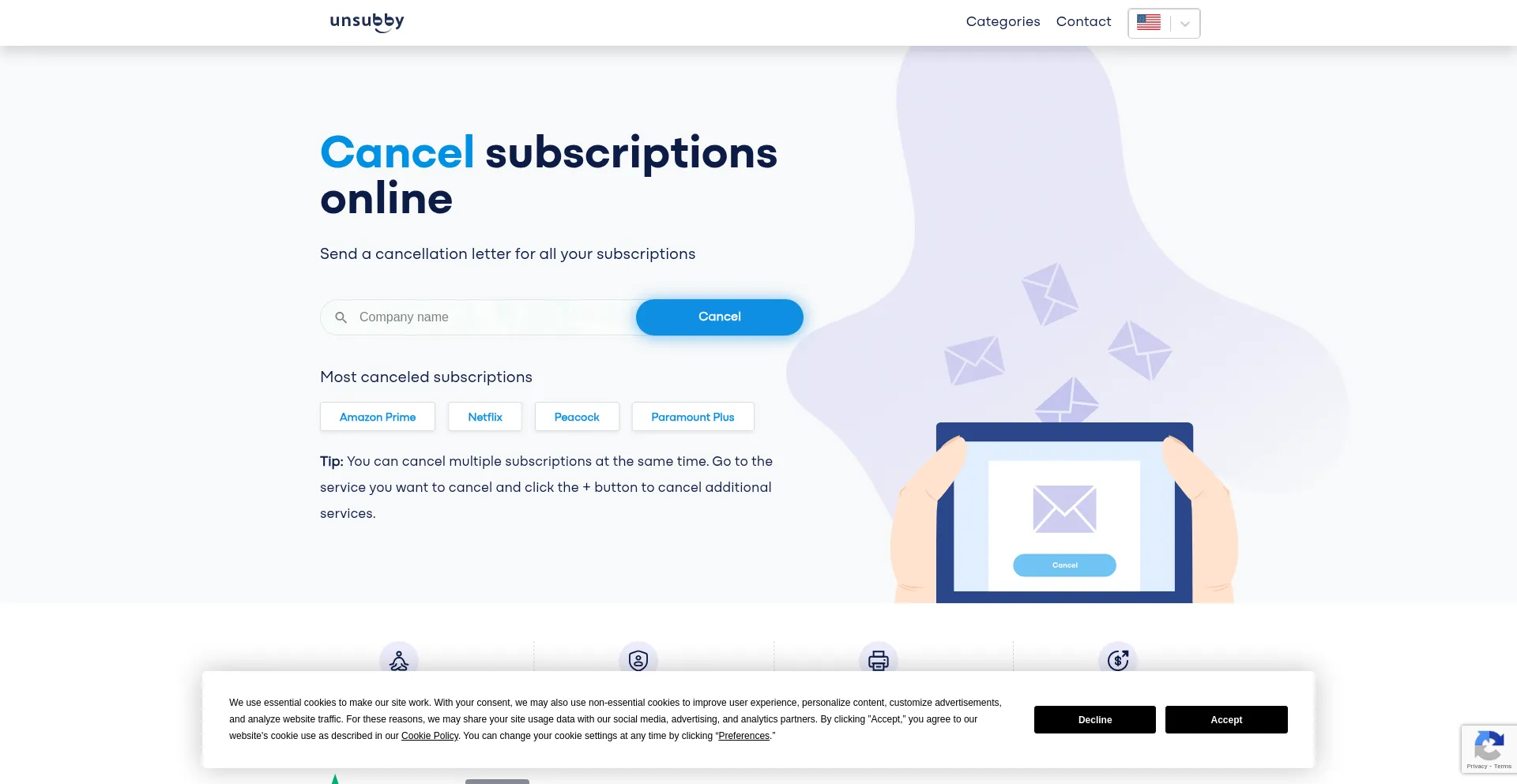 Website screenshot of Unsubby.com