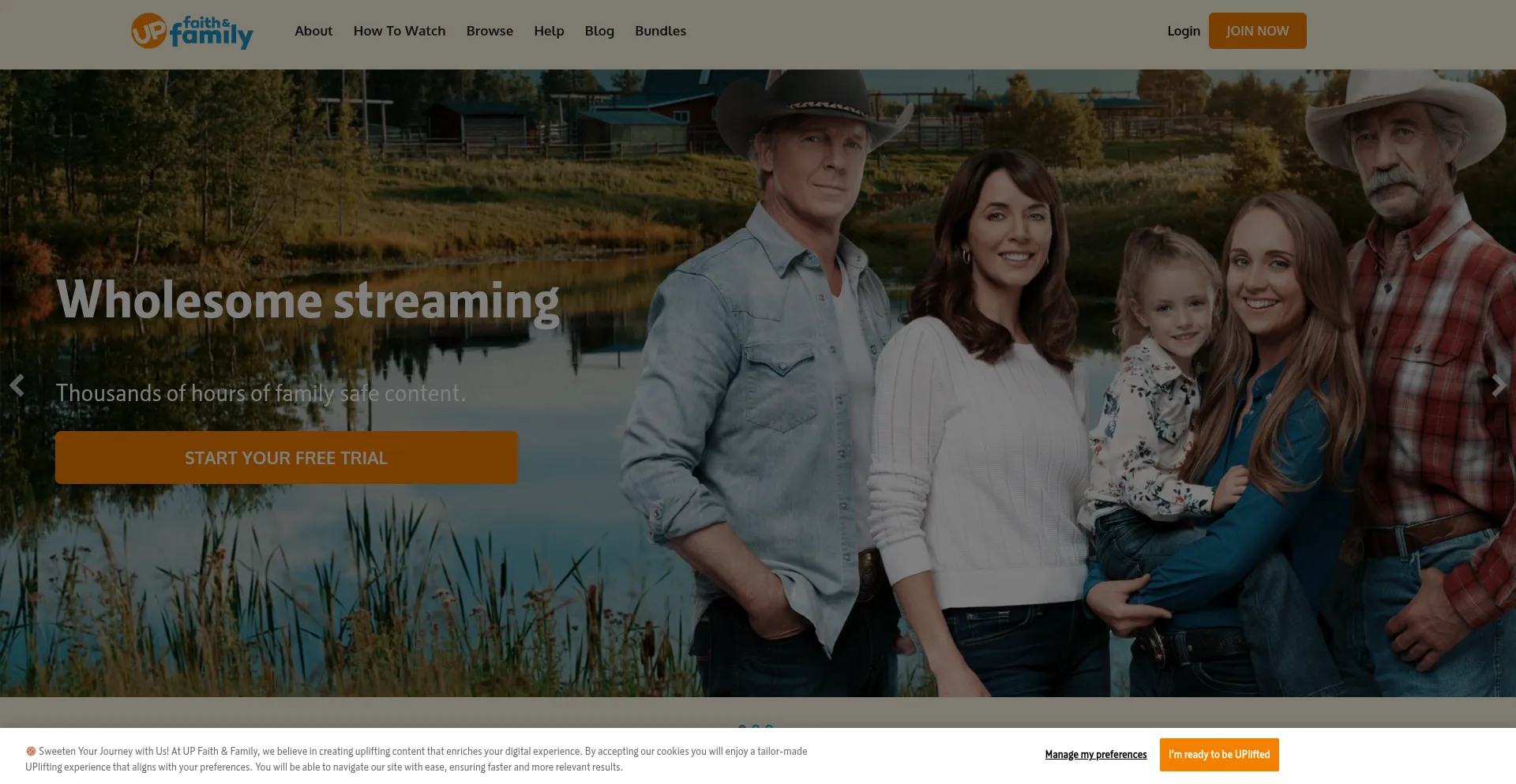 Website screenshot of Upfaithandfamily.com