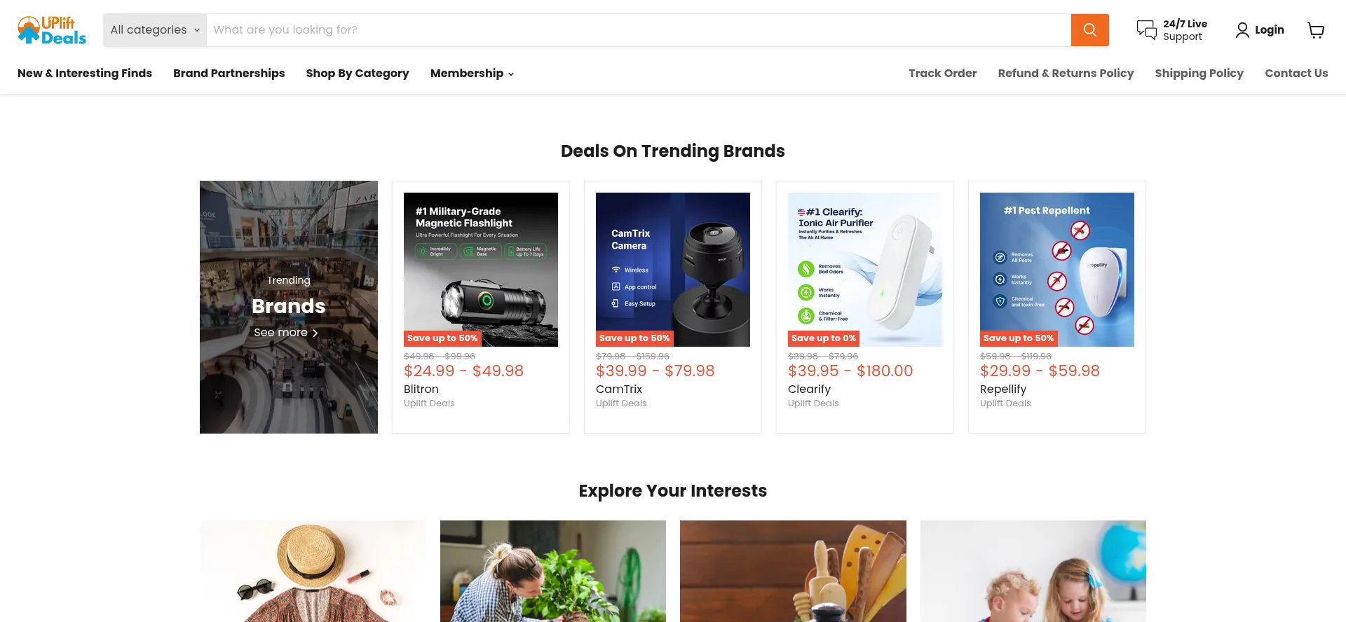 Website screenshot of Upliftdeals.com
