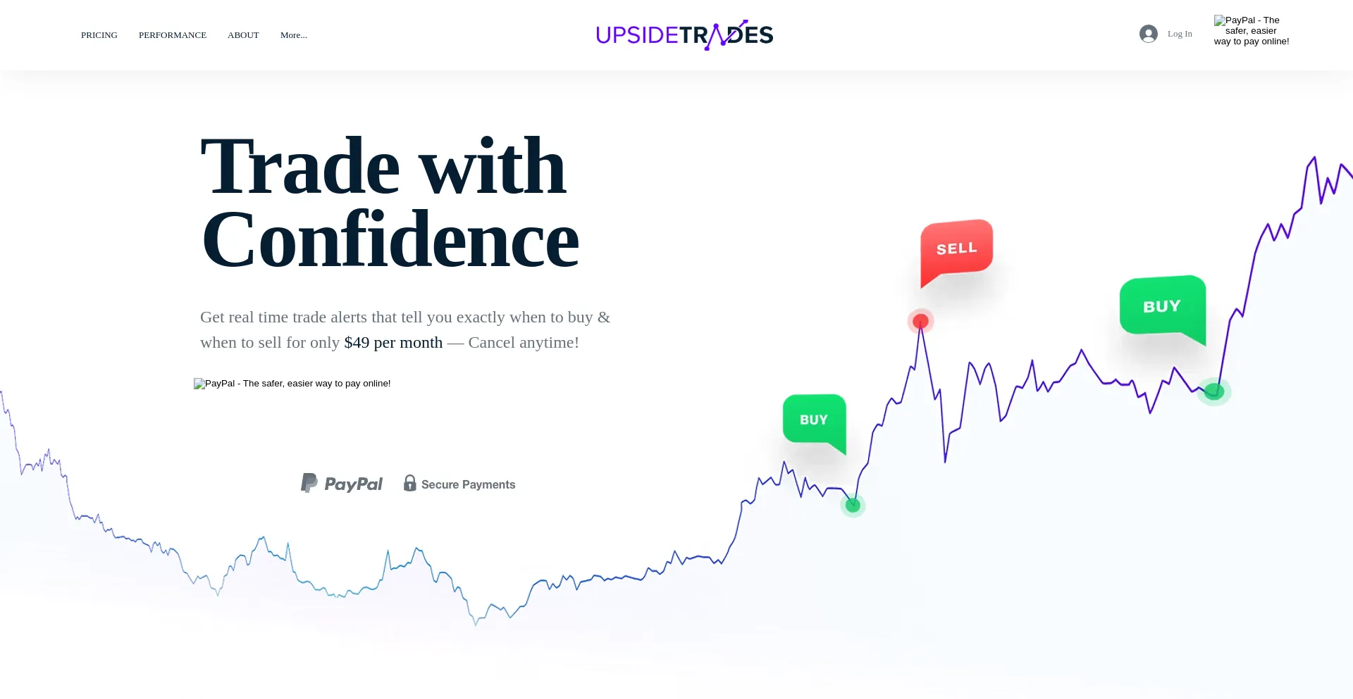 Website screenshot of Upsidetrades.com