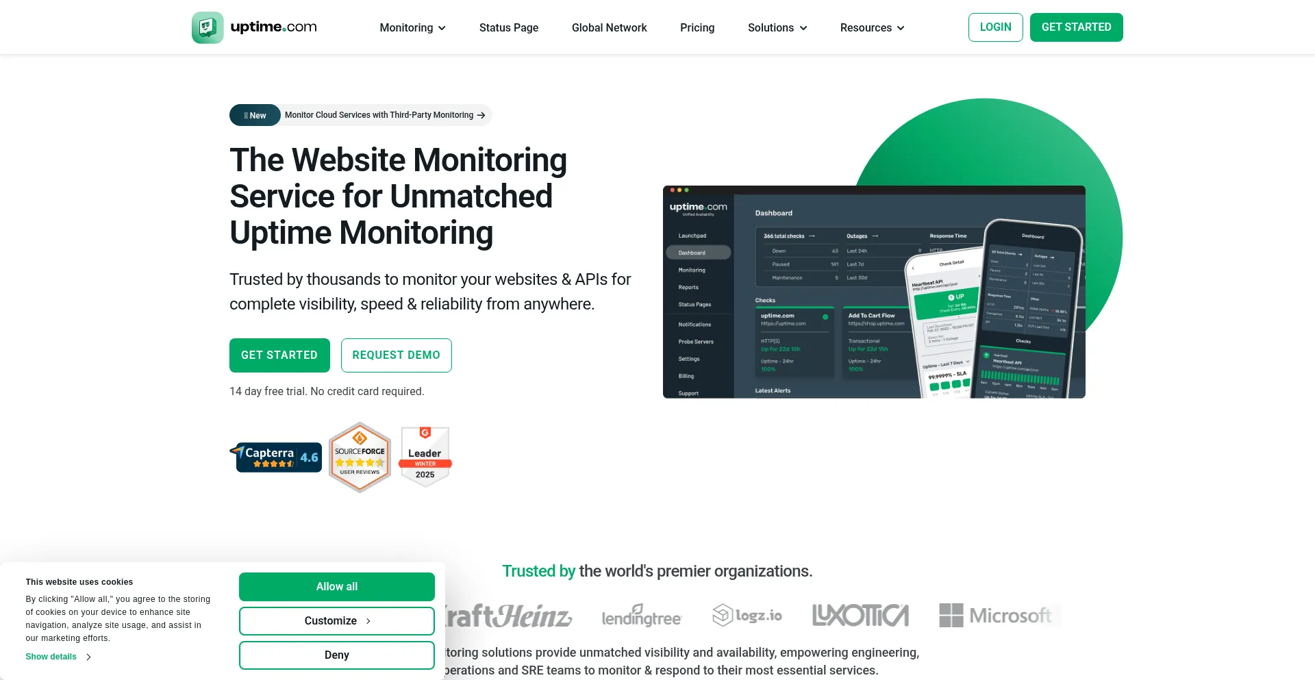 Website screenshot of Uptime.com