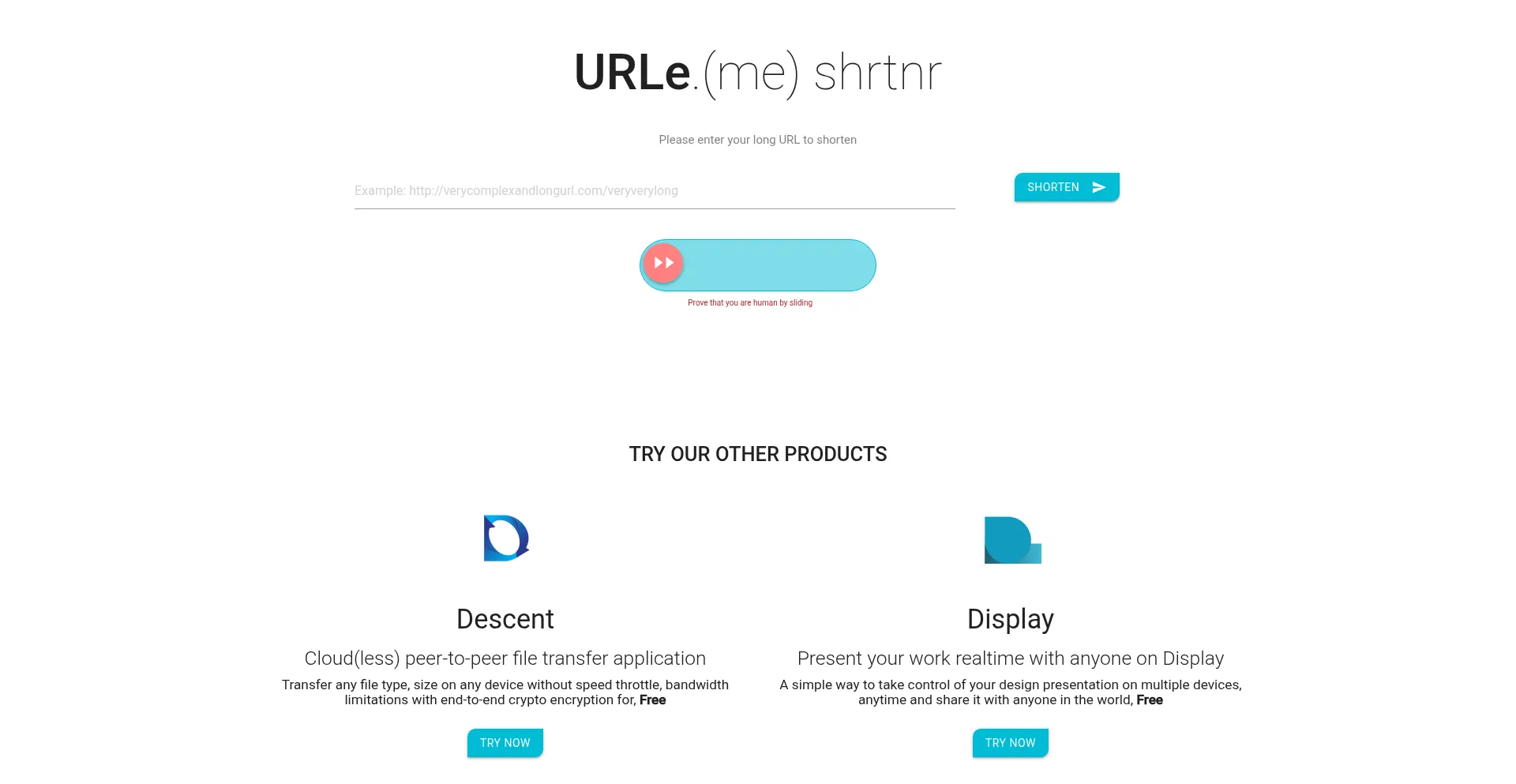 Website screenshot of Urle.me