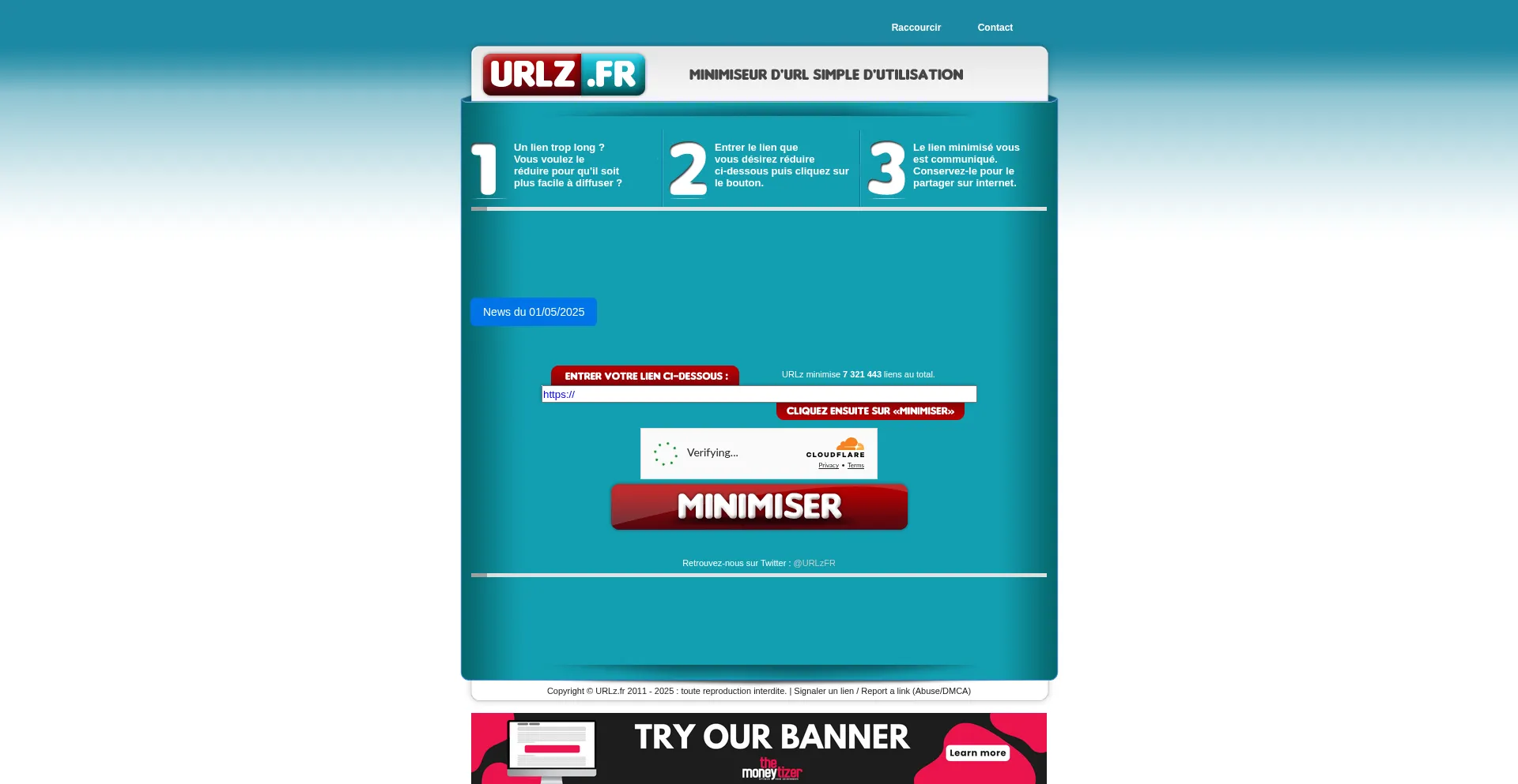Website screenshot of Urlz.fr