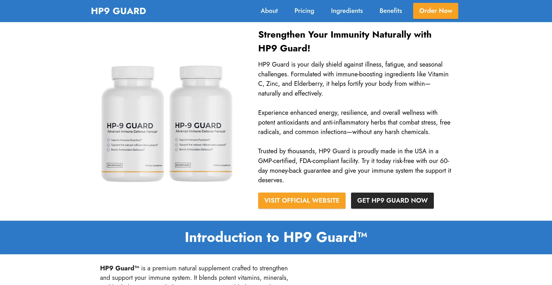 Website screenshot of Us-en-us-hp9guard.com