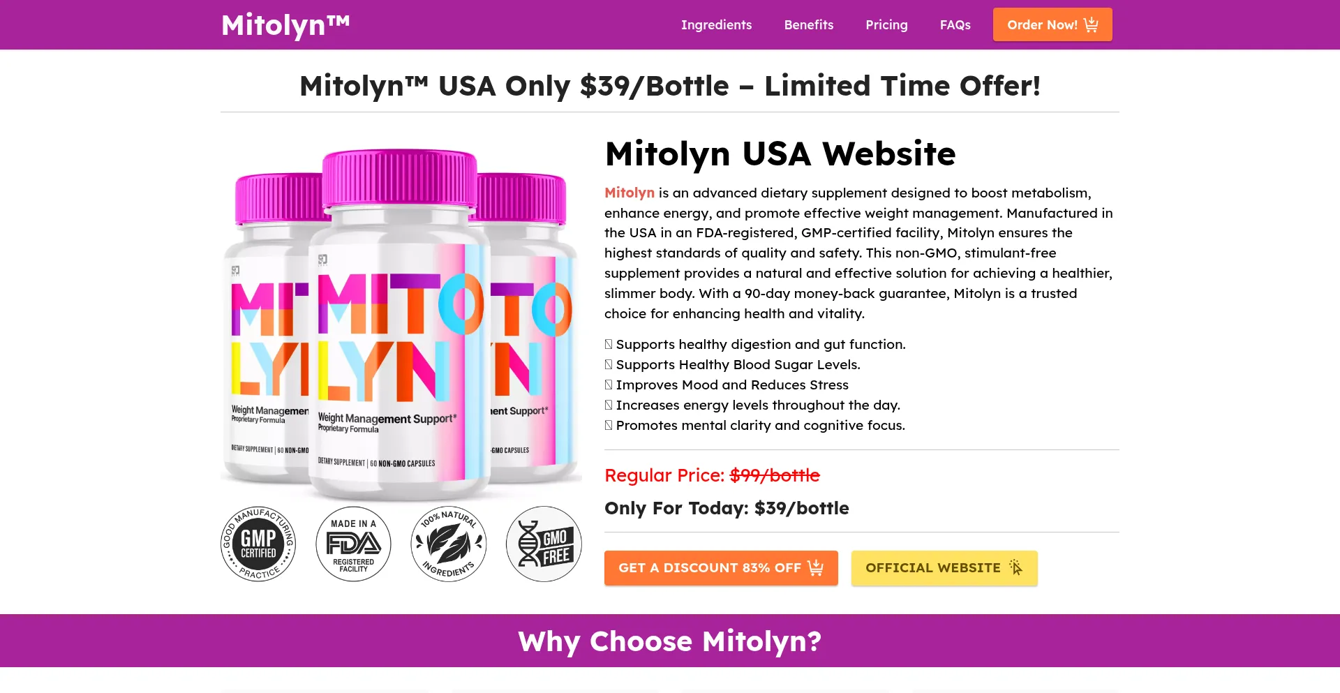 Website screenshot of Us-mitolynweb.com