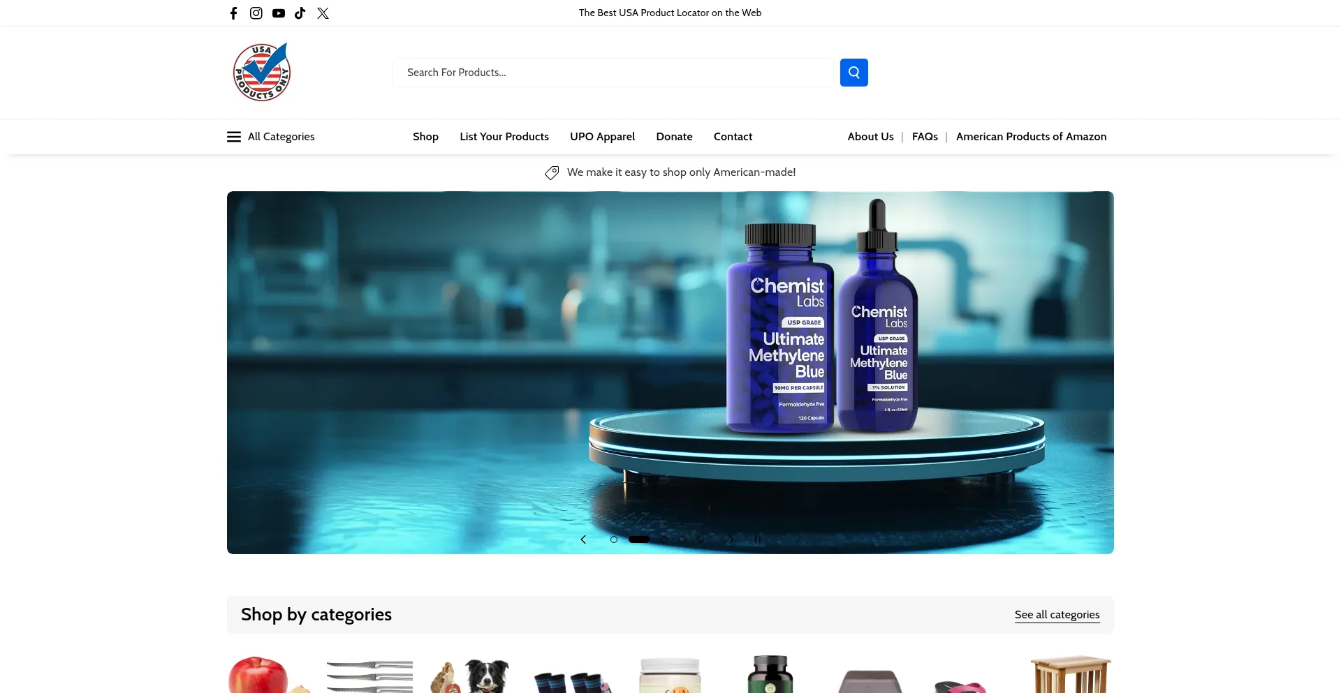 Website screenshot of Usaproductsonly.com