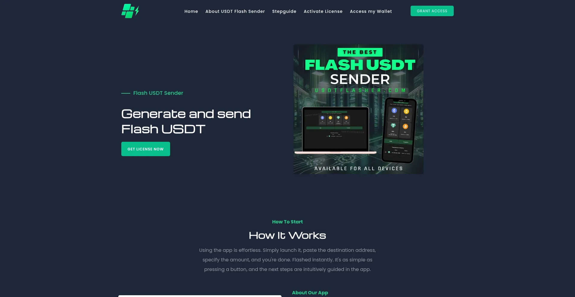 Website screenshot of Usdtflasherapp.com