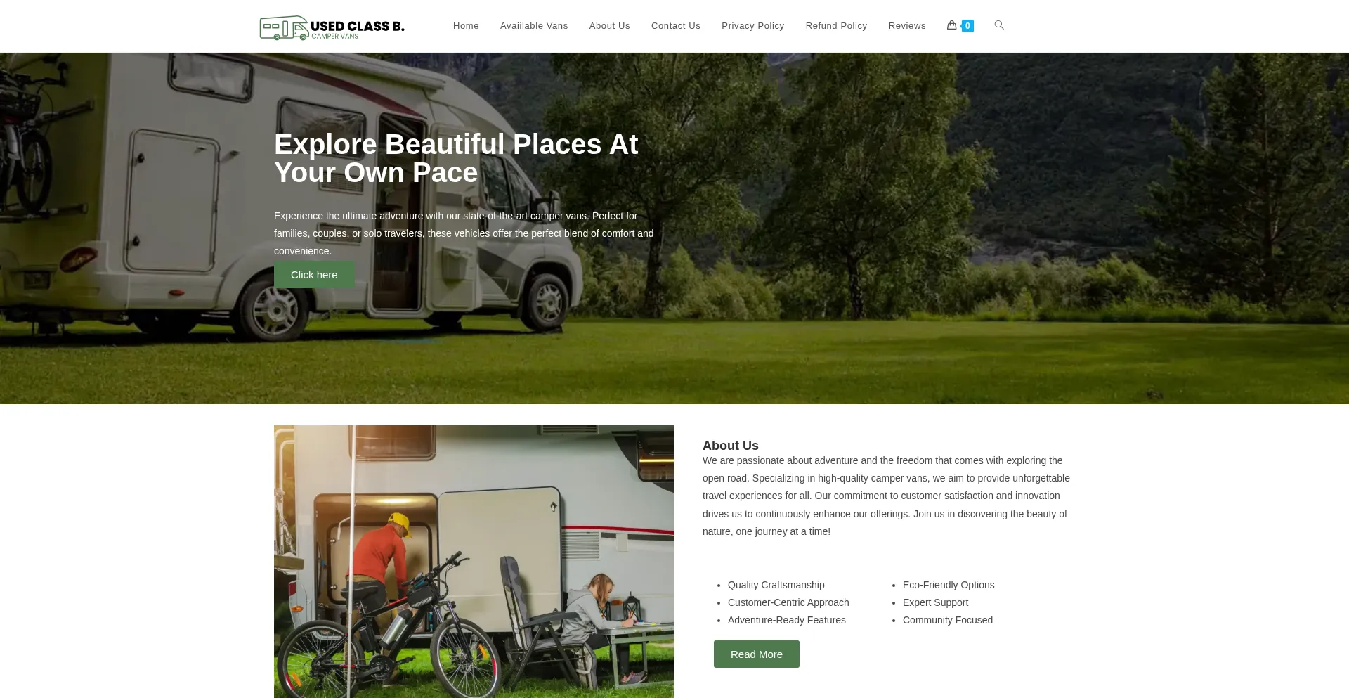 Website screenshot of Usedclassbcampervans.com