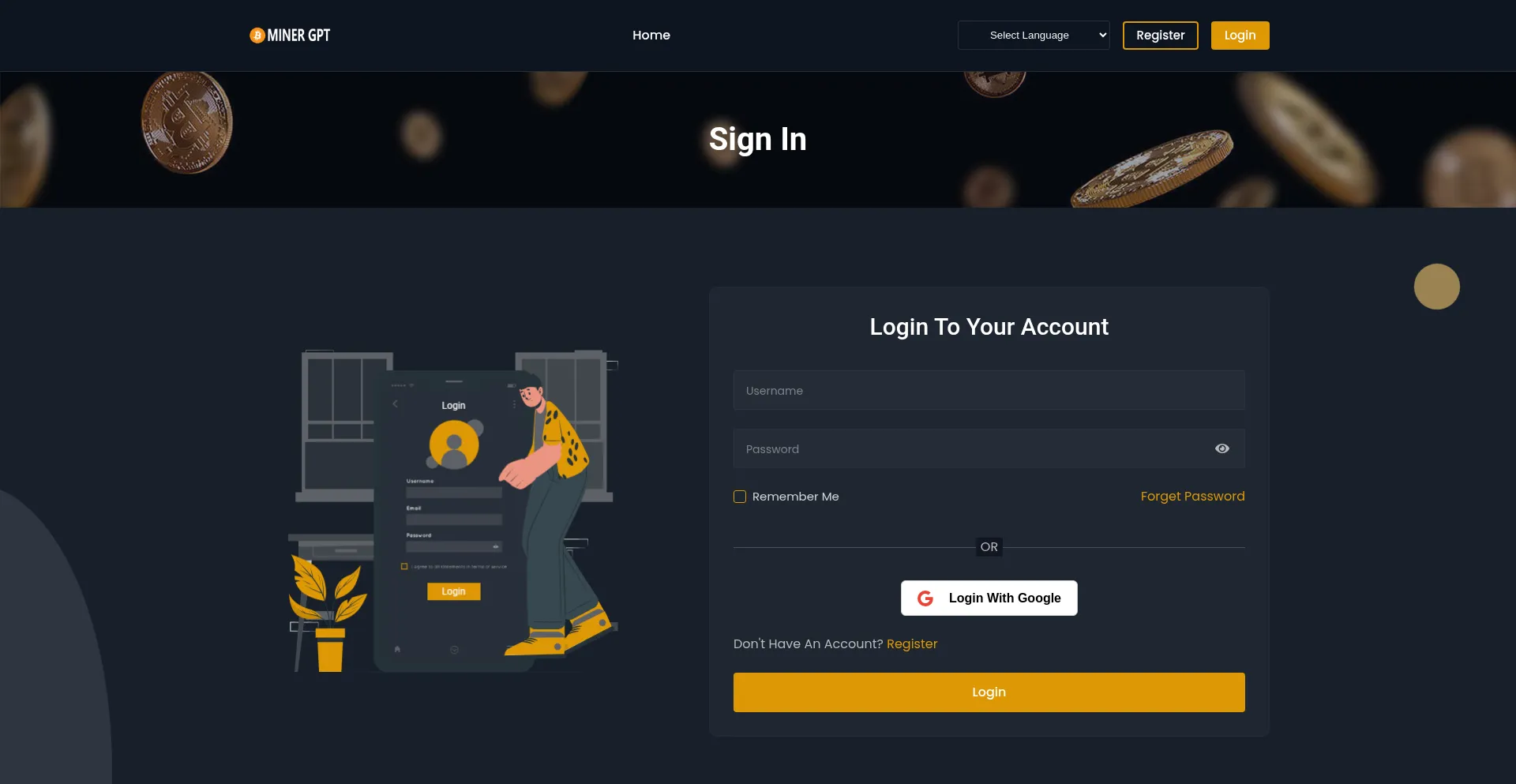Website screenshot of User.minergpt.pro
