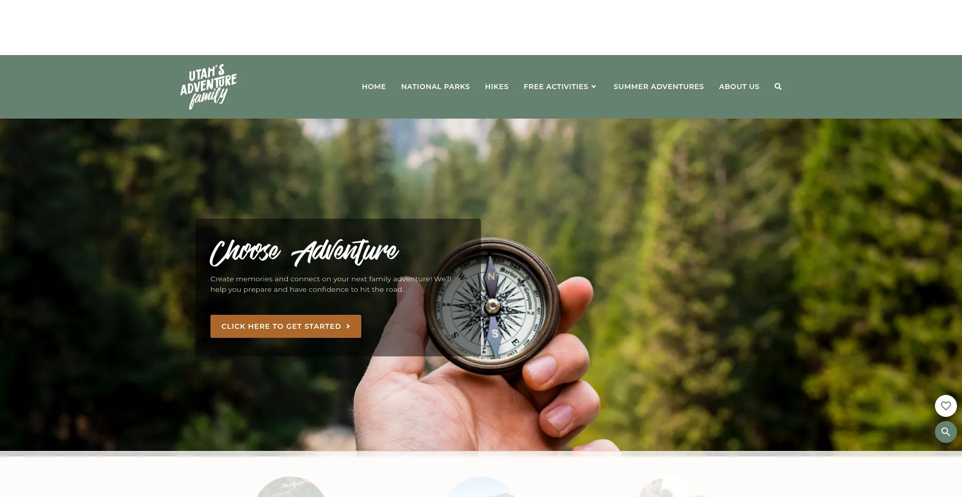 Website screenshot of Utahsadventurefamily.com
