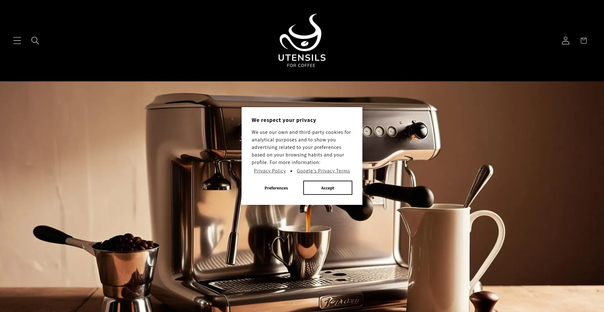 Website screenshot of Utensilsforcoffee.com