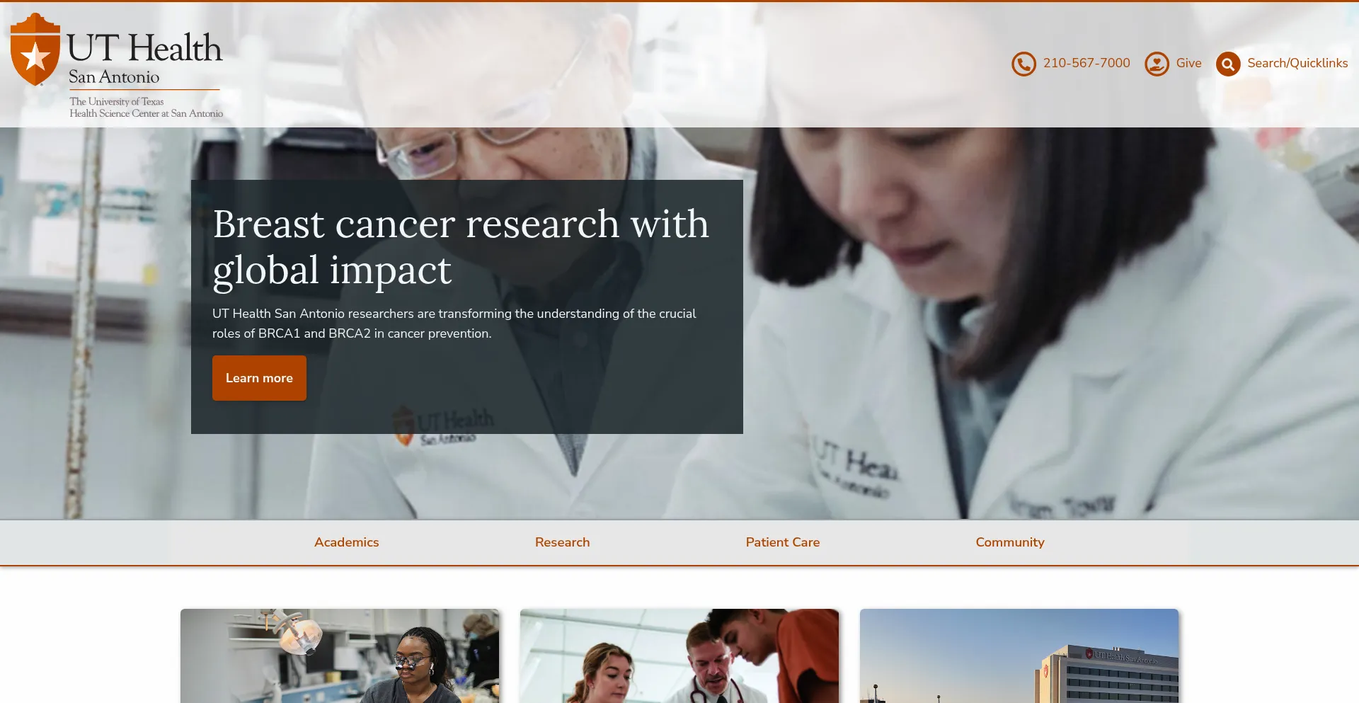Website screenshot of Uthscsa.edu