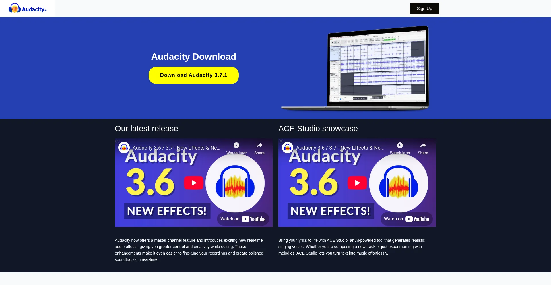 Website screenshot of V2-audacity.com