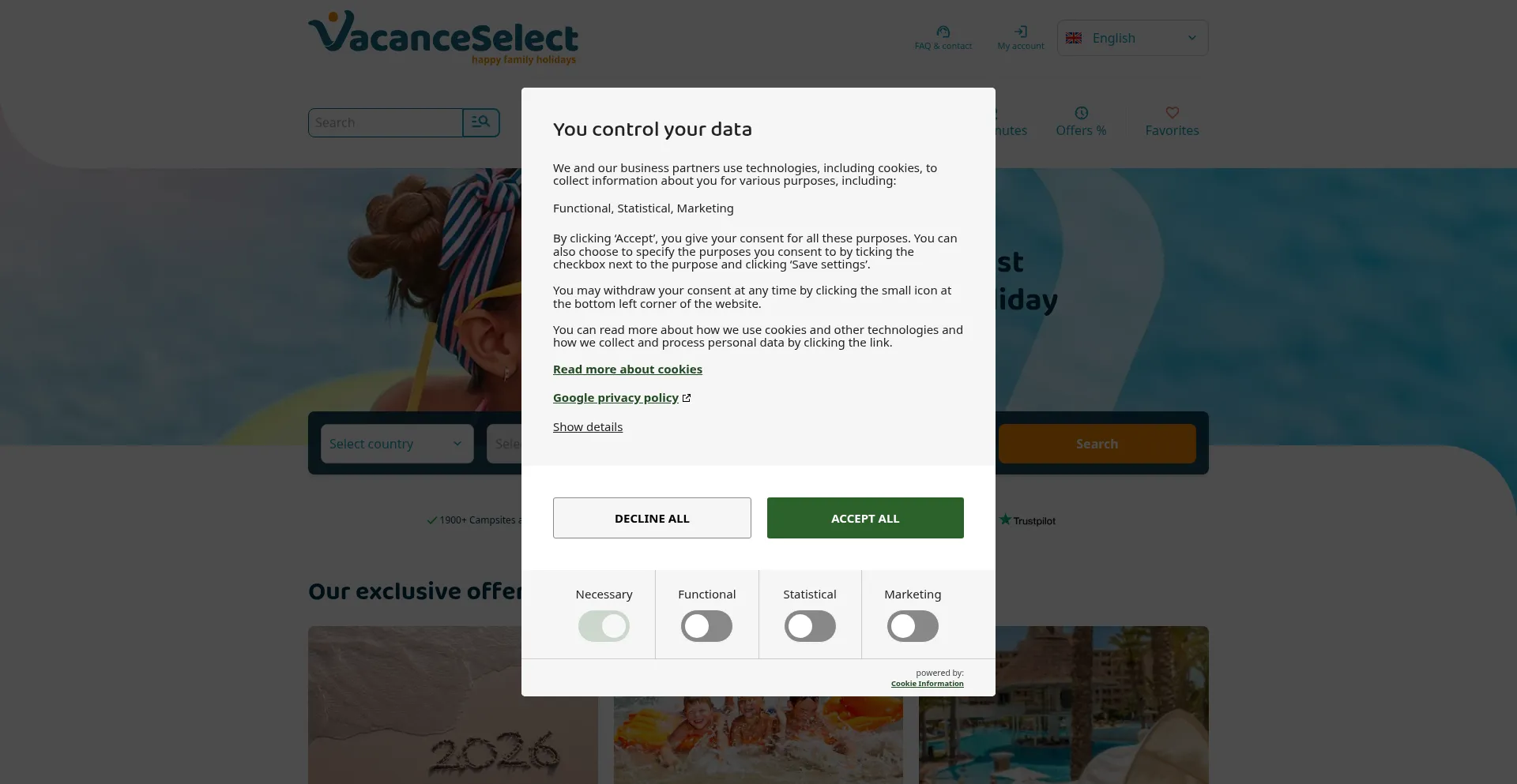 Website screenshot of Vacanceselect.com