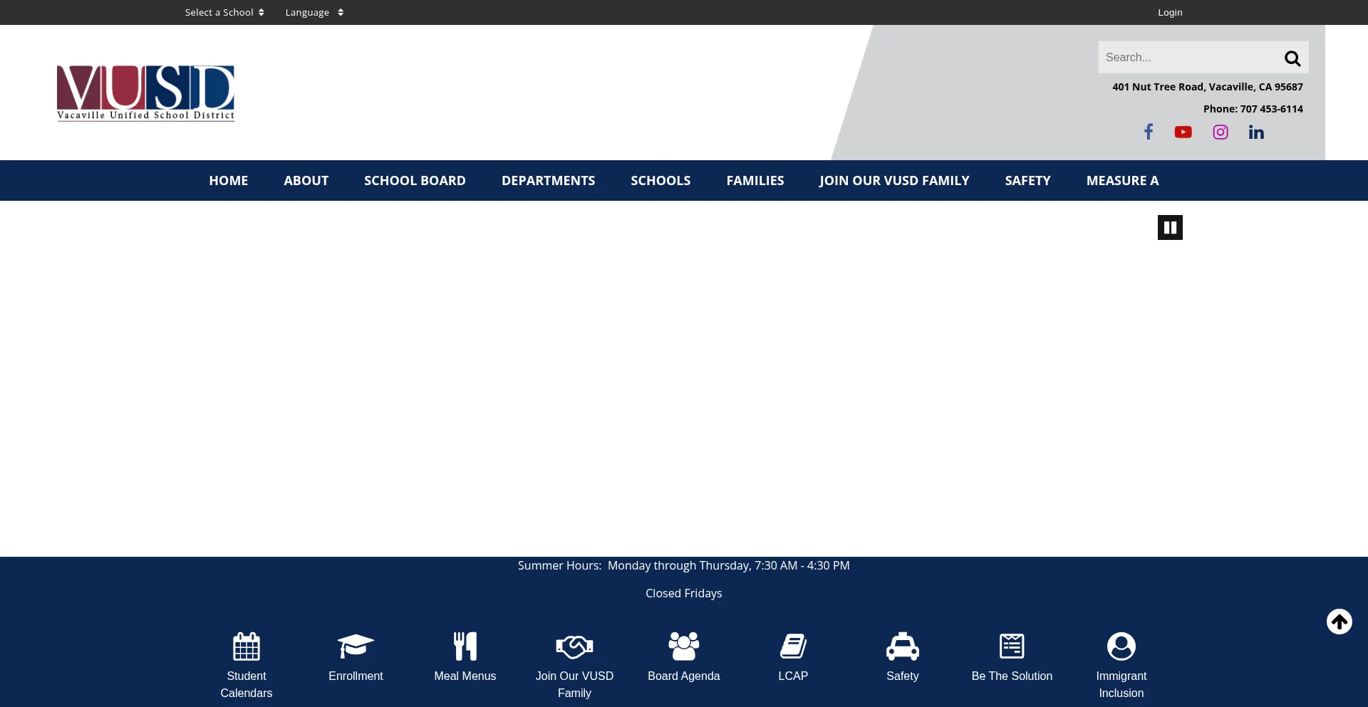 Website screenshot of Vacavilleusd.org