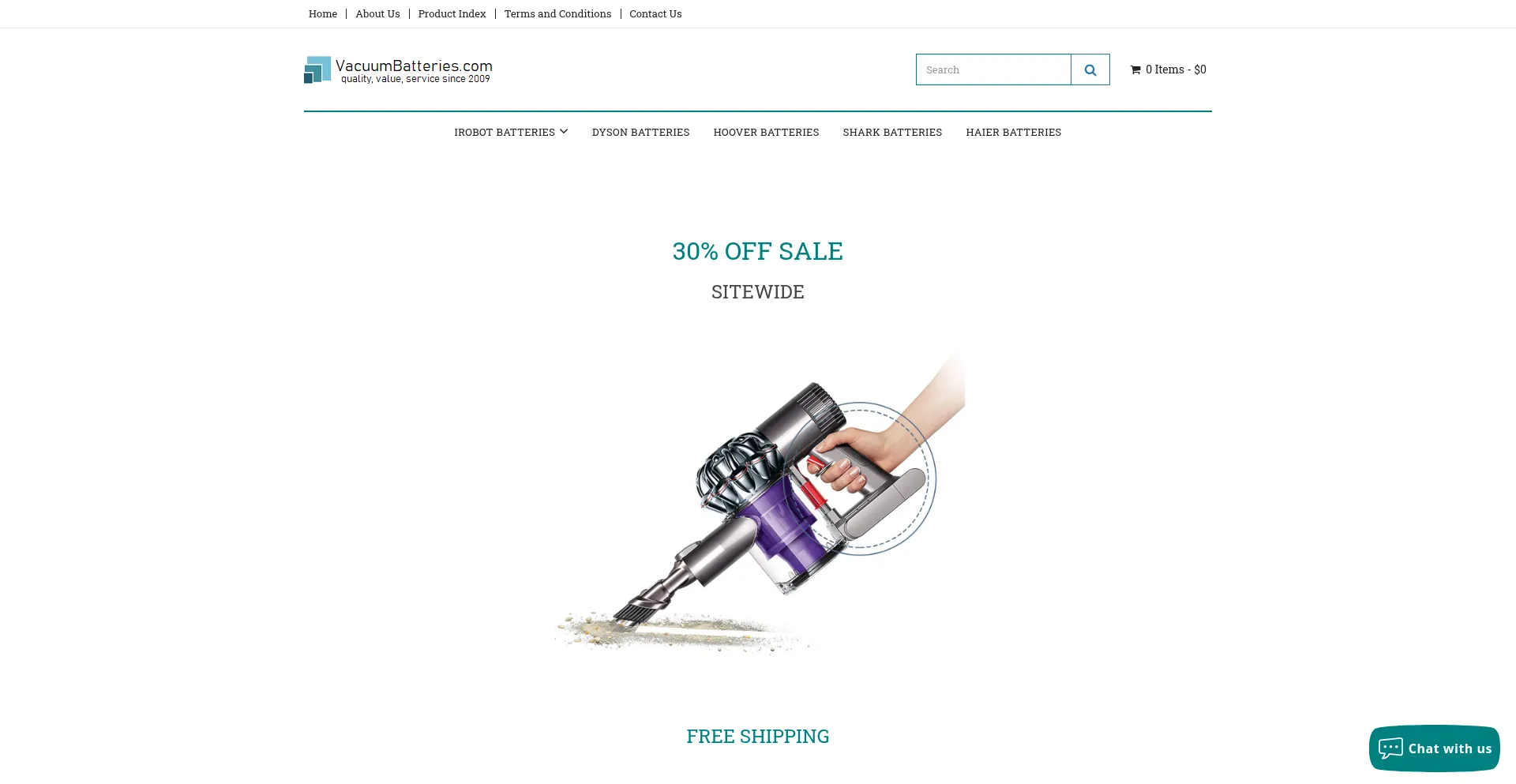 Website screenshot of Vacuumbatteries.com