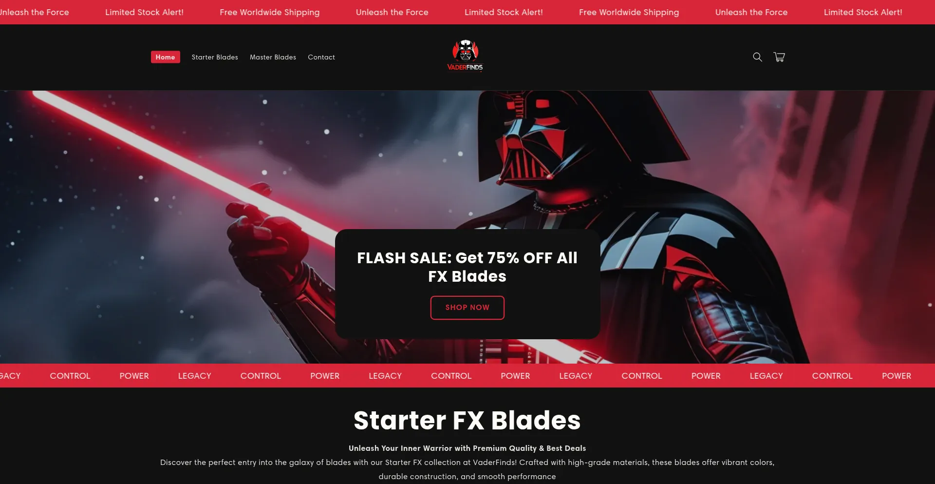 Website screenshot of Vaderfinds.store