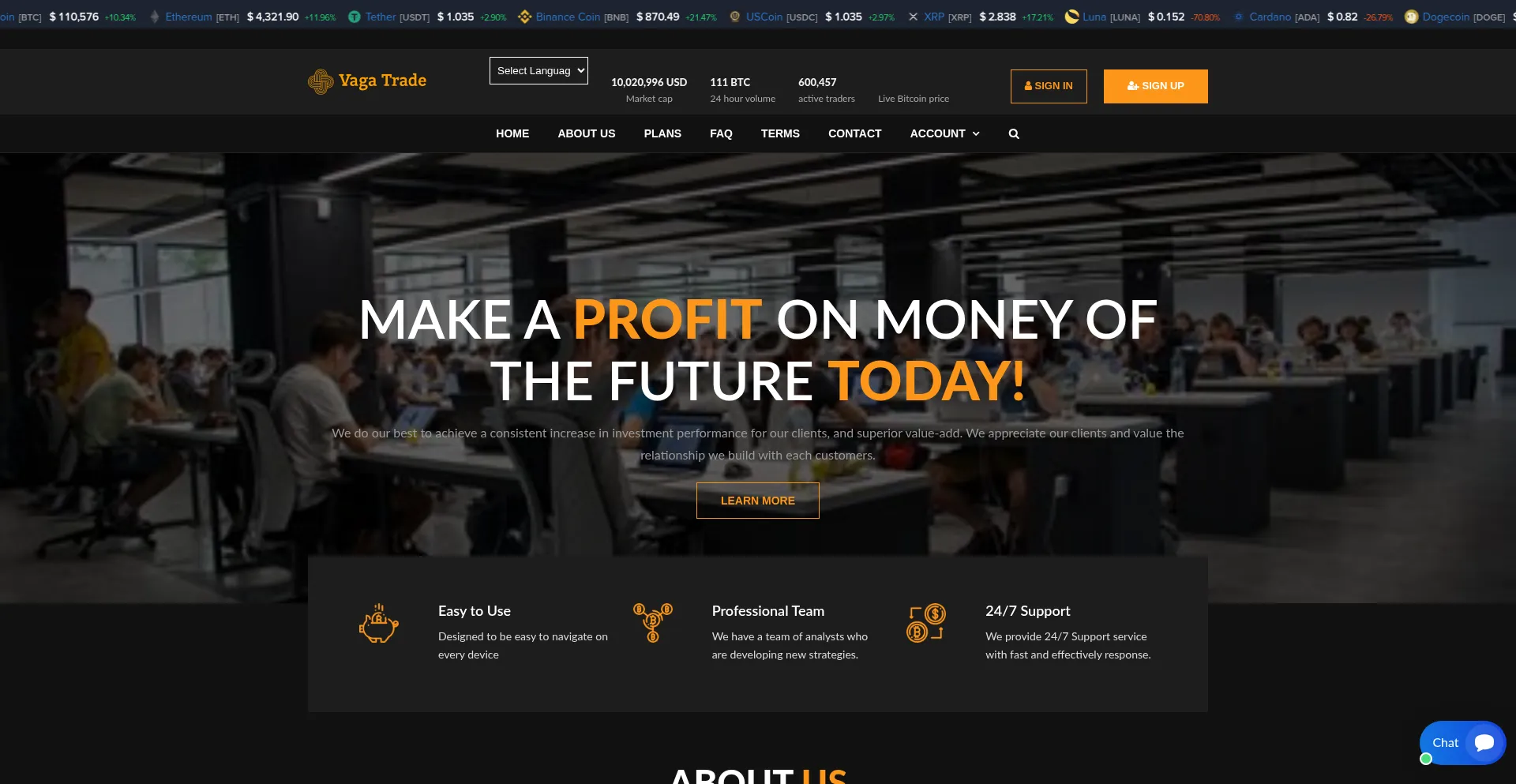 Website screenshot of Vagatrade.com