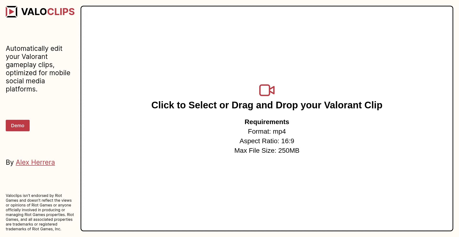 Website screenshot of Valoclips.com