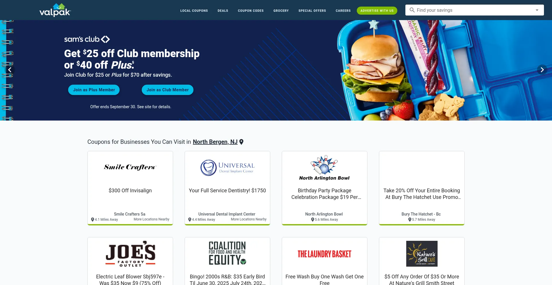 Website screenshot of Valpak.com