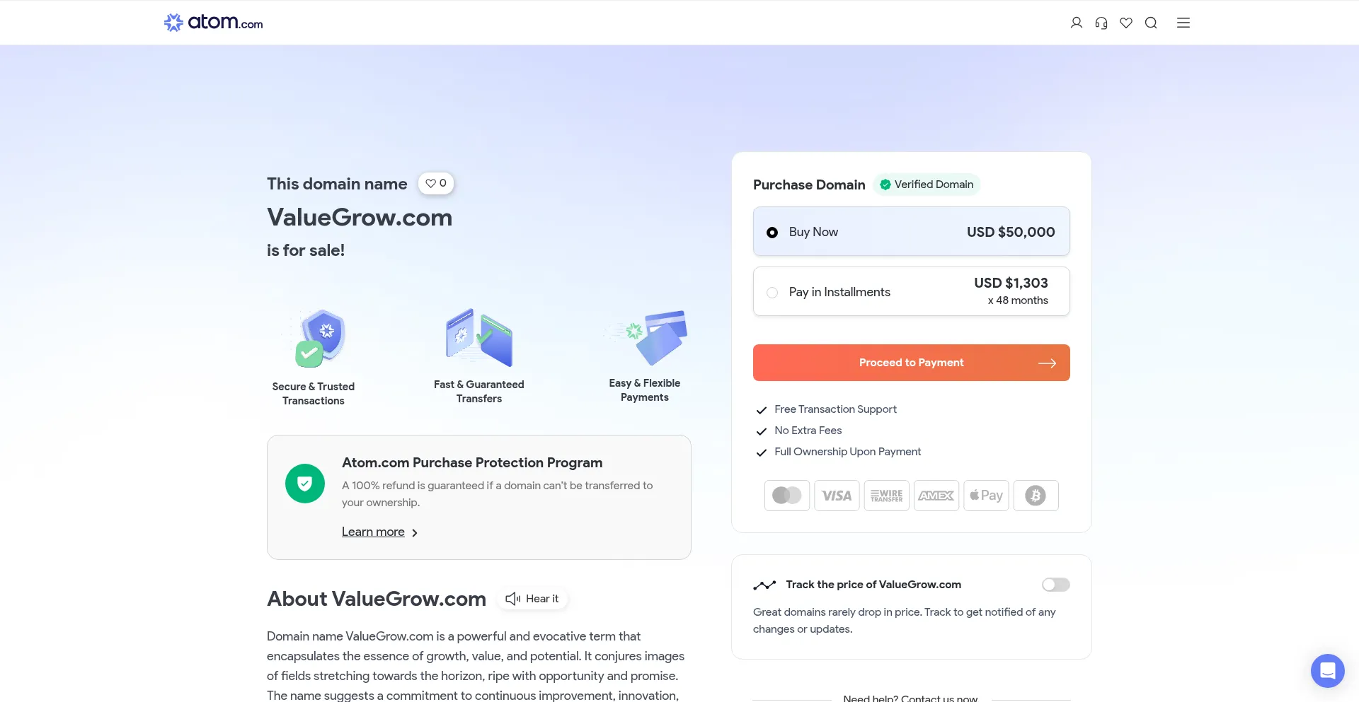 Website screenshot of Valuegrow.com
