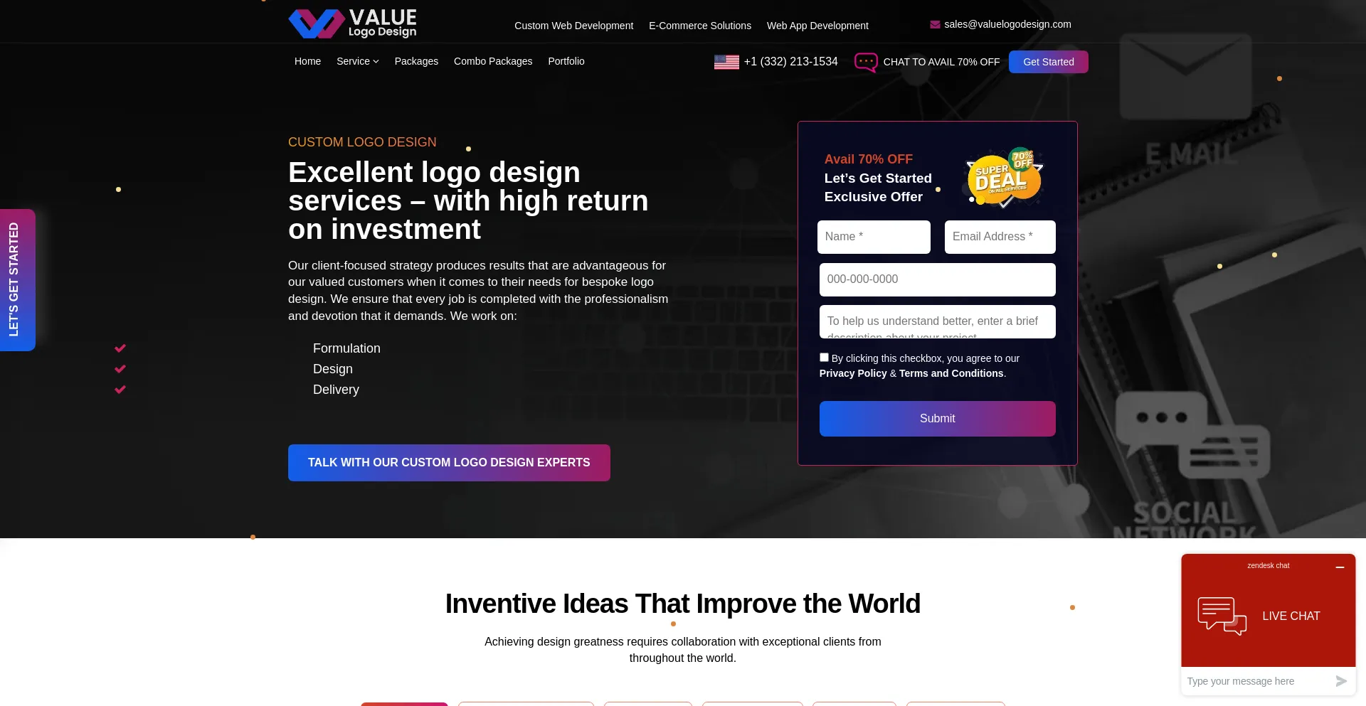 Website screenshot of Valuelogodesign.com