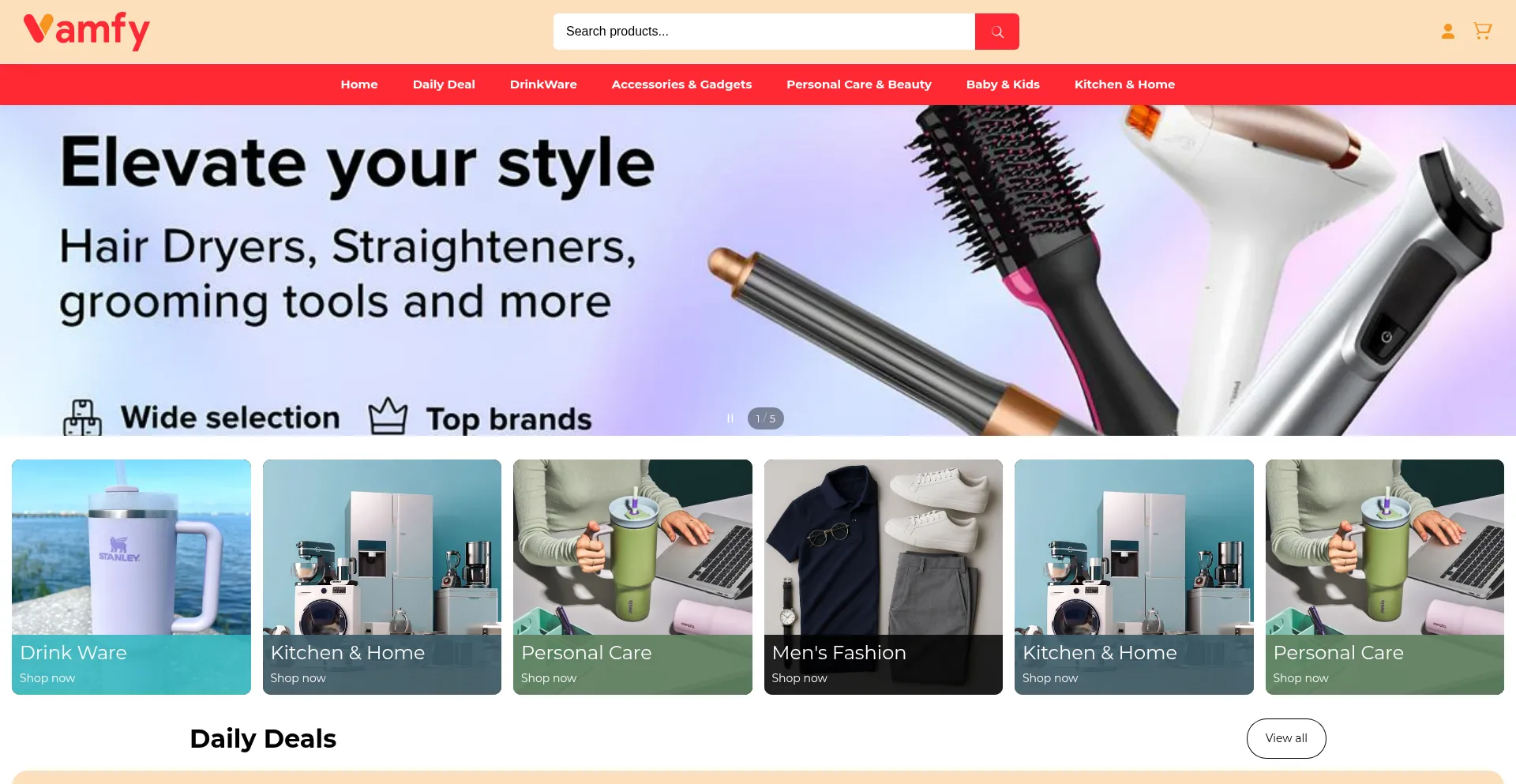 Website screenshot of Vamfy.ae
